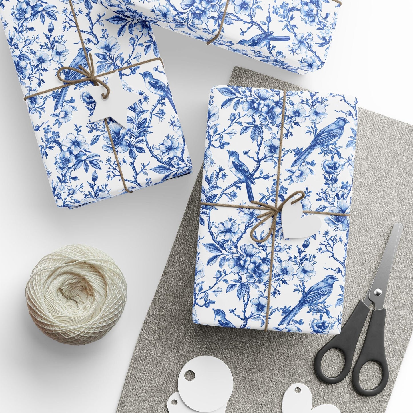 Blue Chinoiserie Wrapping Paper Blue Floral Toile Gift Wrap Roll Blue White Bird Present Wrap Baby Shower Wedding Gift Wrap Bridal Shower - LAUMIANstudio