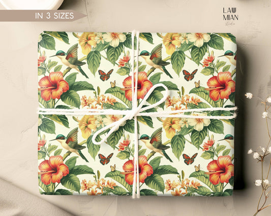 Vintage Floral Wrapping Paper Spring Butterfly Gift Wrap Bird Floral Wrapping Paper Roll Hawaii Flower Gift Wrap Tropical Wedding Wrapping - LAUMIANstudio