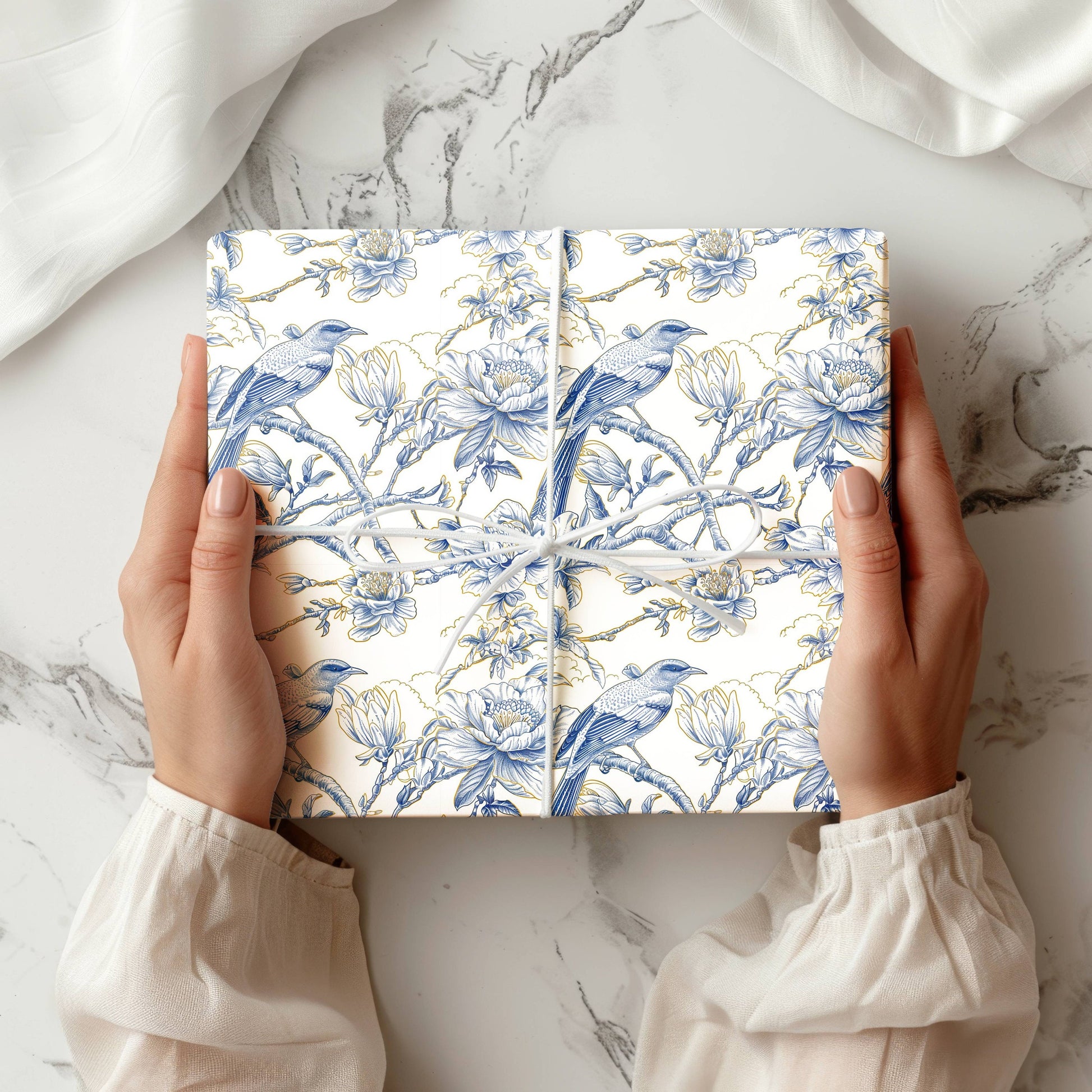 Elegant Chinoiserie Wrapping Paper Luxury Blue Gold Chinoiserie Gift Wrap Wedding Something Blue Present Wrap Paper Roll Luxury Wedding Wrap - LAUMIANstudio