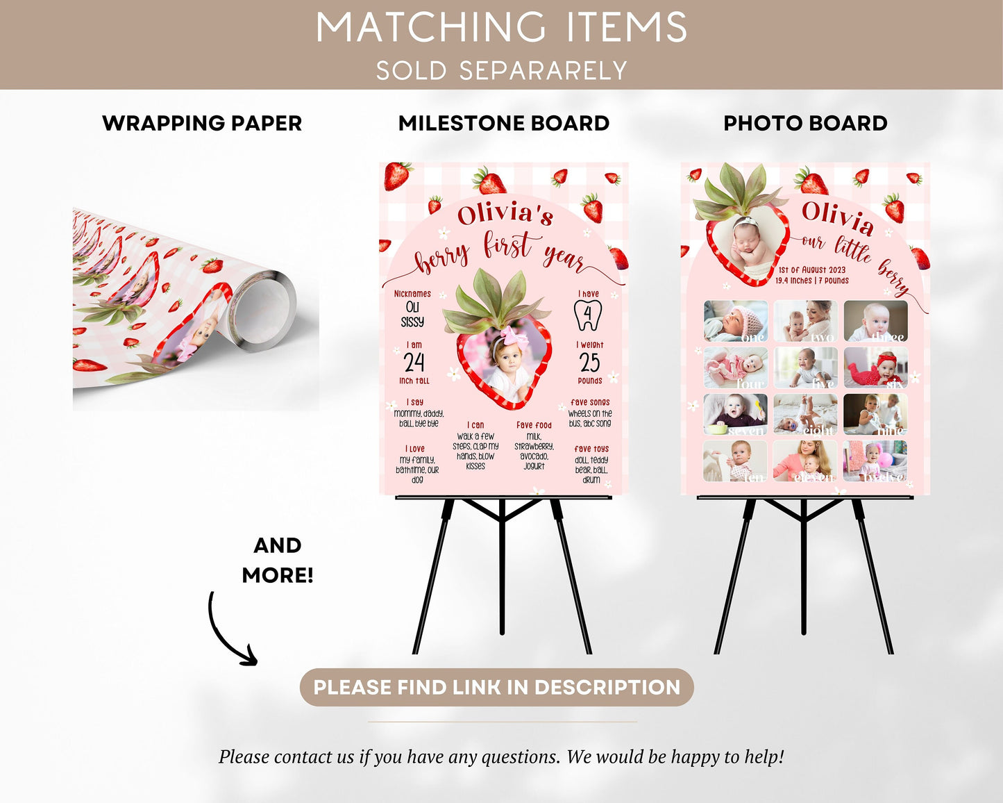 My Berry First Birthday Invitation Template Berry First Video Invite Baby Girl 1st Birthday Invitation Strawberry Mobile Video Pink Gingham - LAUMIANstudio