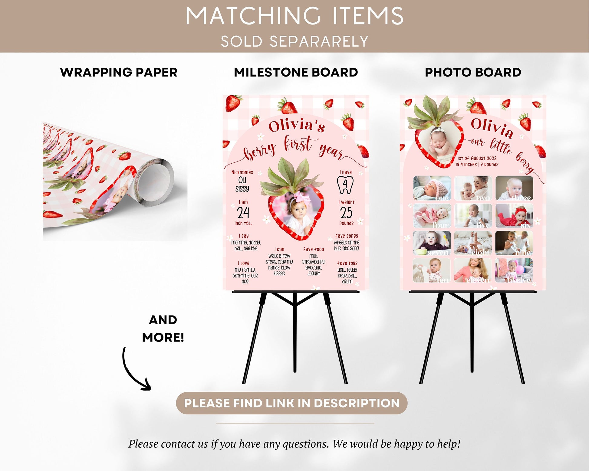 My Berry First Birthday Invitation Template Berry First Video Invite Baby Girl 1st Birthday Invitation Strawberry Mobile Video Pink Gingham - LAUMIANstudio