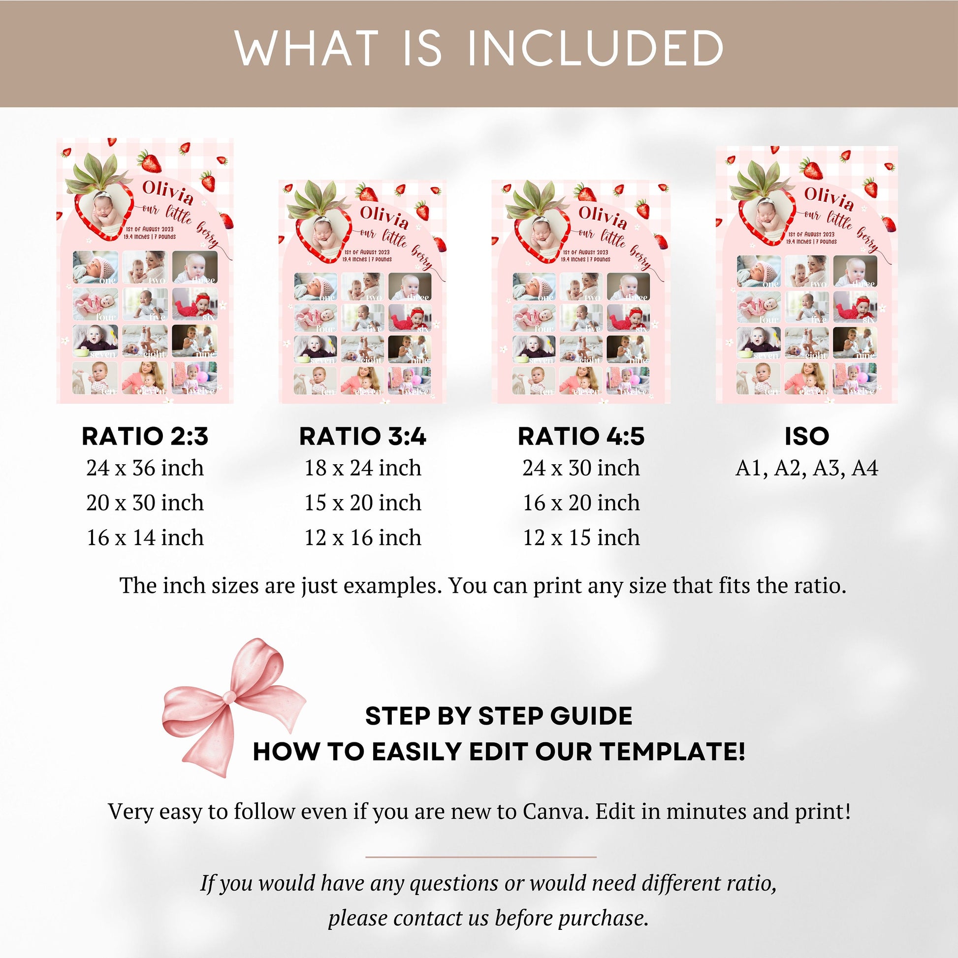 First Year Photo Milestone Board Canva Template Berry First Year Photo Sign Strawberry 1st Birthday Celebration Board with Photo Baby Girl - LAUMIANstudio