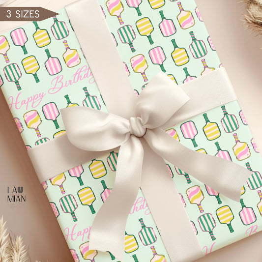 Wrapping Paper Pickleball Happy Birthday Green Wrap Paper Roll Girly Gift Wrapping Paper 35th Birthday Gift Idea Wrap Paper Cute Design Bat - LAUMIANstudio