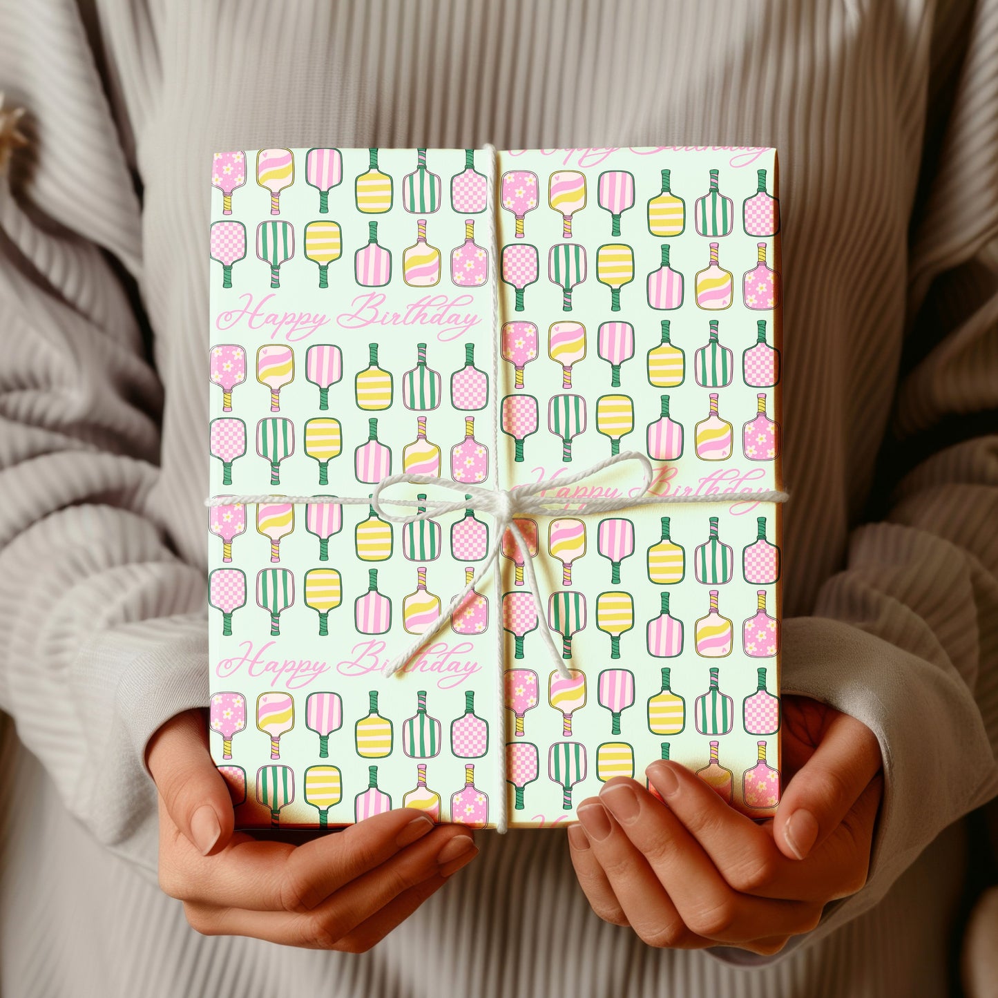 Wrapping Paper Pickleball Happy Birthday Green Wrap Paper Roll Girly Gift Wrapping Paper 35th Birthday Gift Idea Wrap Paper Cute Design Bat - LAUMIANstudio