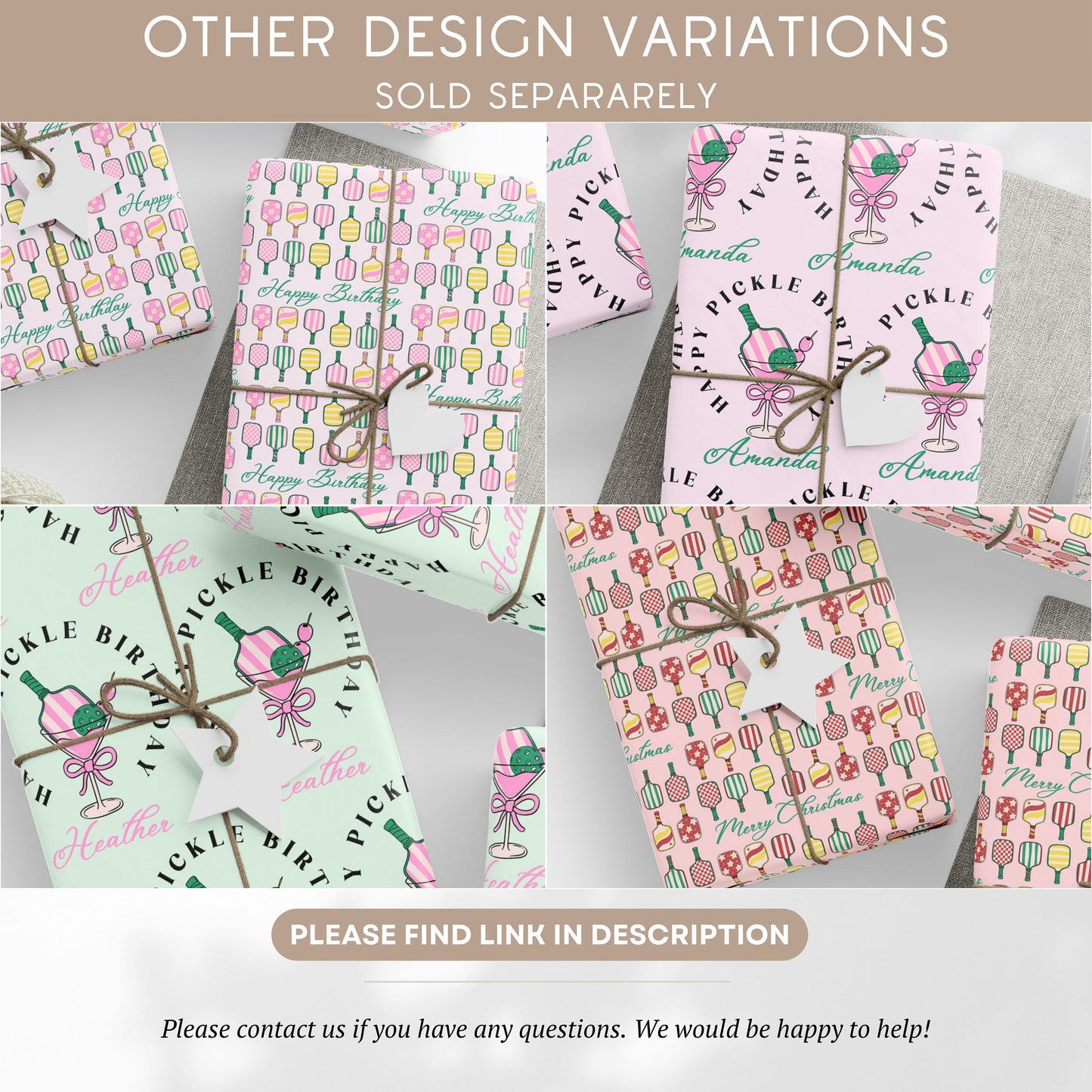 Wrapping Paper Pickleball Happy Birthday Green Wrap Paper Roll Girly Gift Wrapping Paper 35th Birthday Gift Idea Wrap Paper Cute Design Bat - LAUMIANstudio