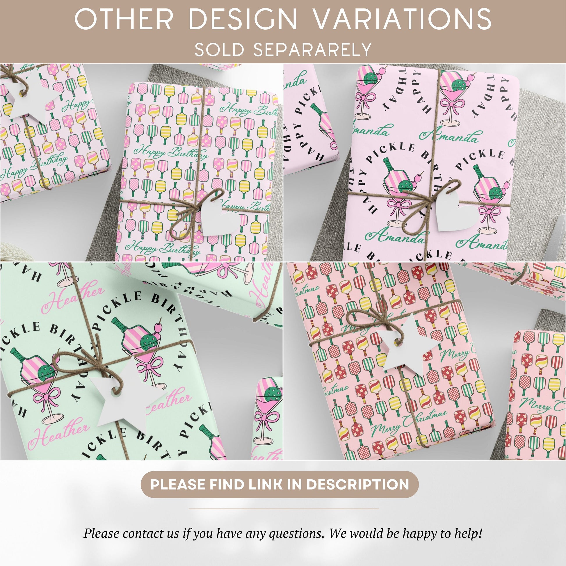 Wrapping Paper Pickleball Happy Birthday Green Wrap Paper Roll Girly Gift Wrapping Paper 35th Birthday Gift Idea Wrap Paper Cute Design Bat - LAUMIANstudio