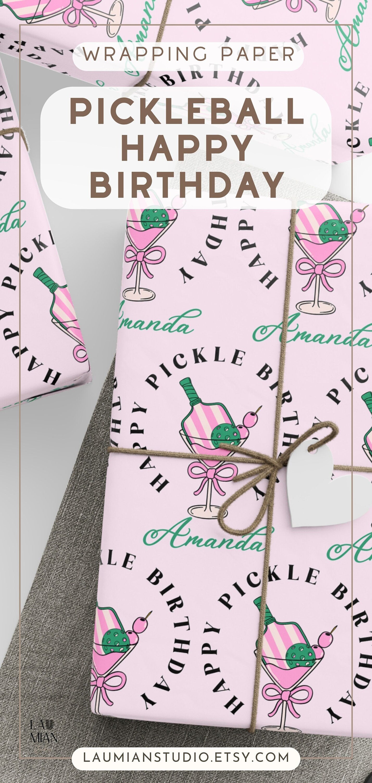 Personalized Birthday Wrapping Paper for Her: Martini, Pickleball Player Gift Wrap - LAUMIANstudio