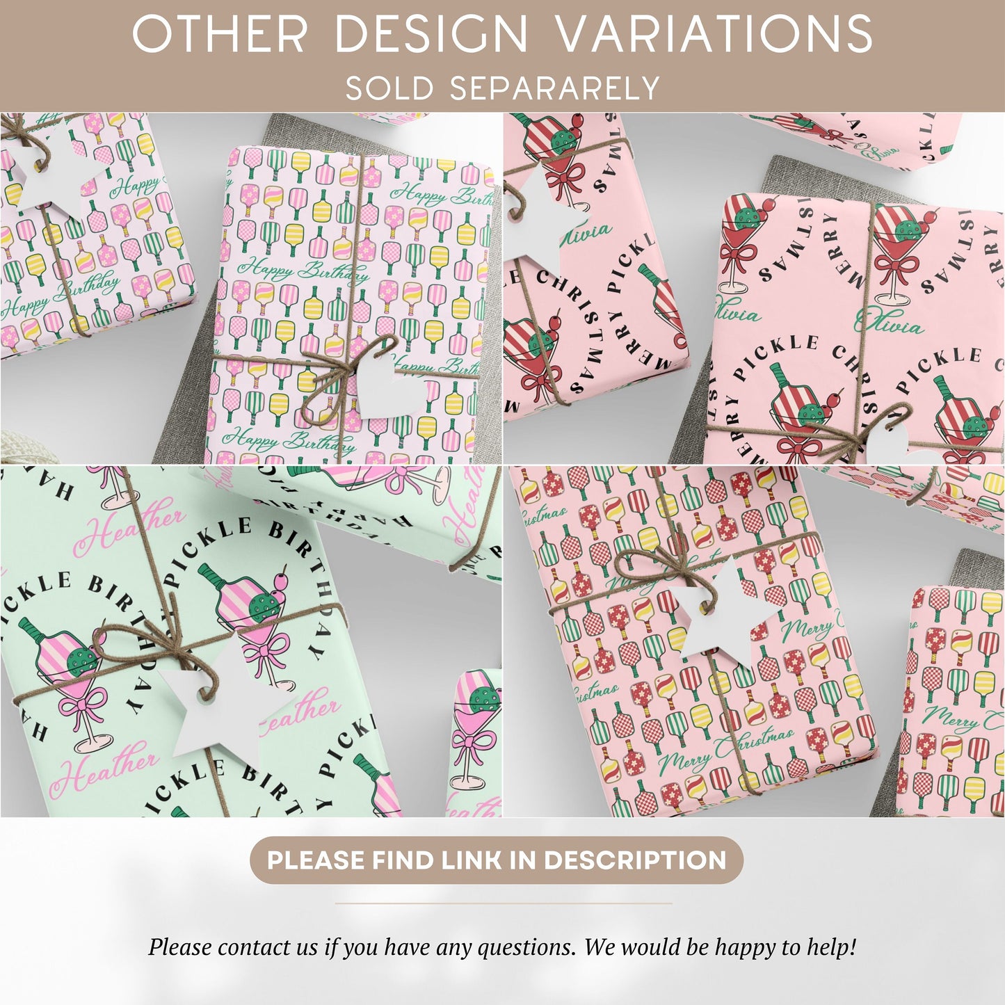 Personalized Birthday Wrapping Paper for Her: Martini, Pickleball Player Gift Wrap - LAUMIANstudio