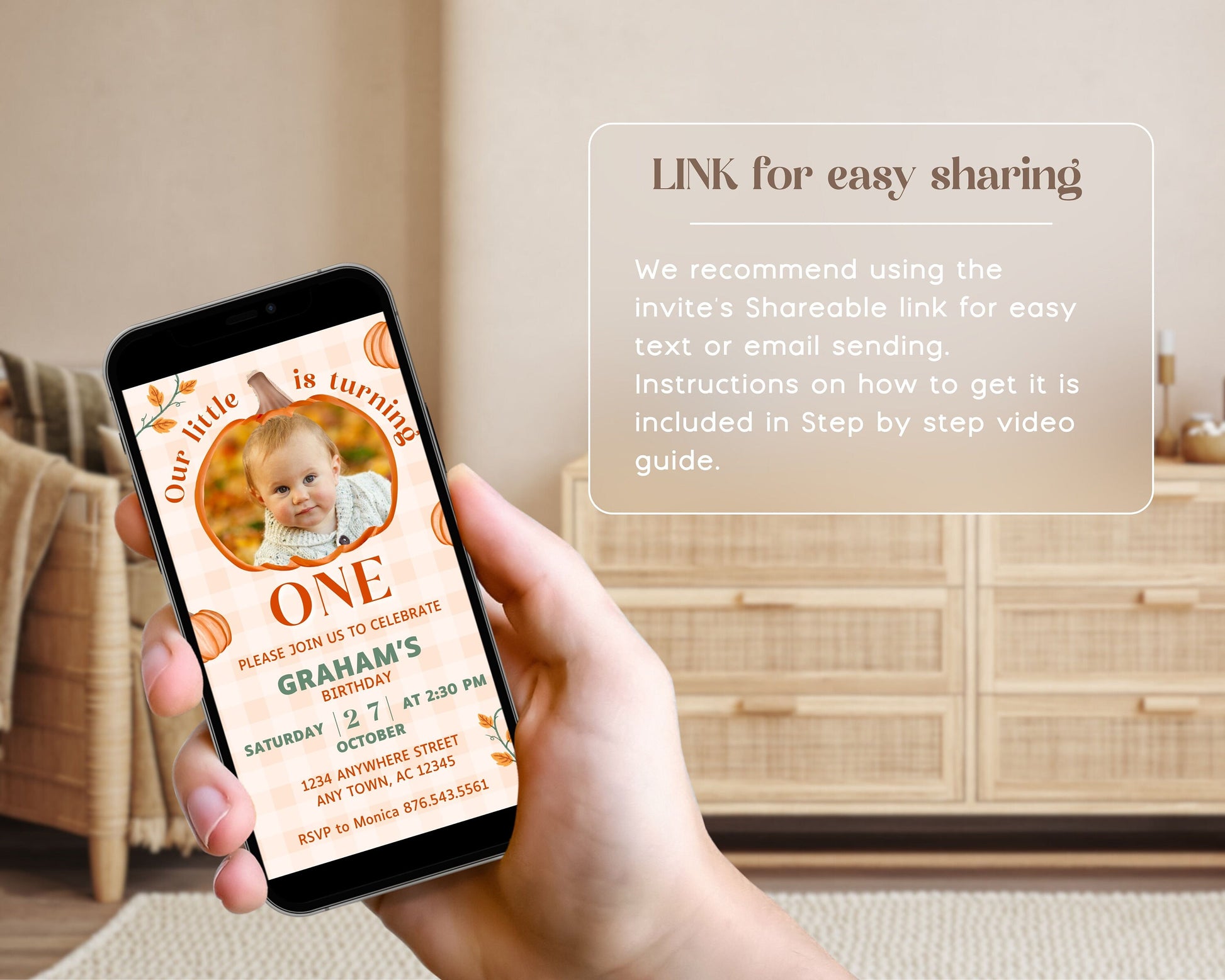 Editable Pumpkin Birthday Invitation Mobile Pumpkin Evite Fall Harvest Pumpkin Invite Video Pumpkin Birthday Invite Pumpkin Template Canva - LAUMIANstudio