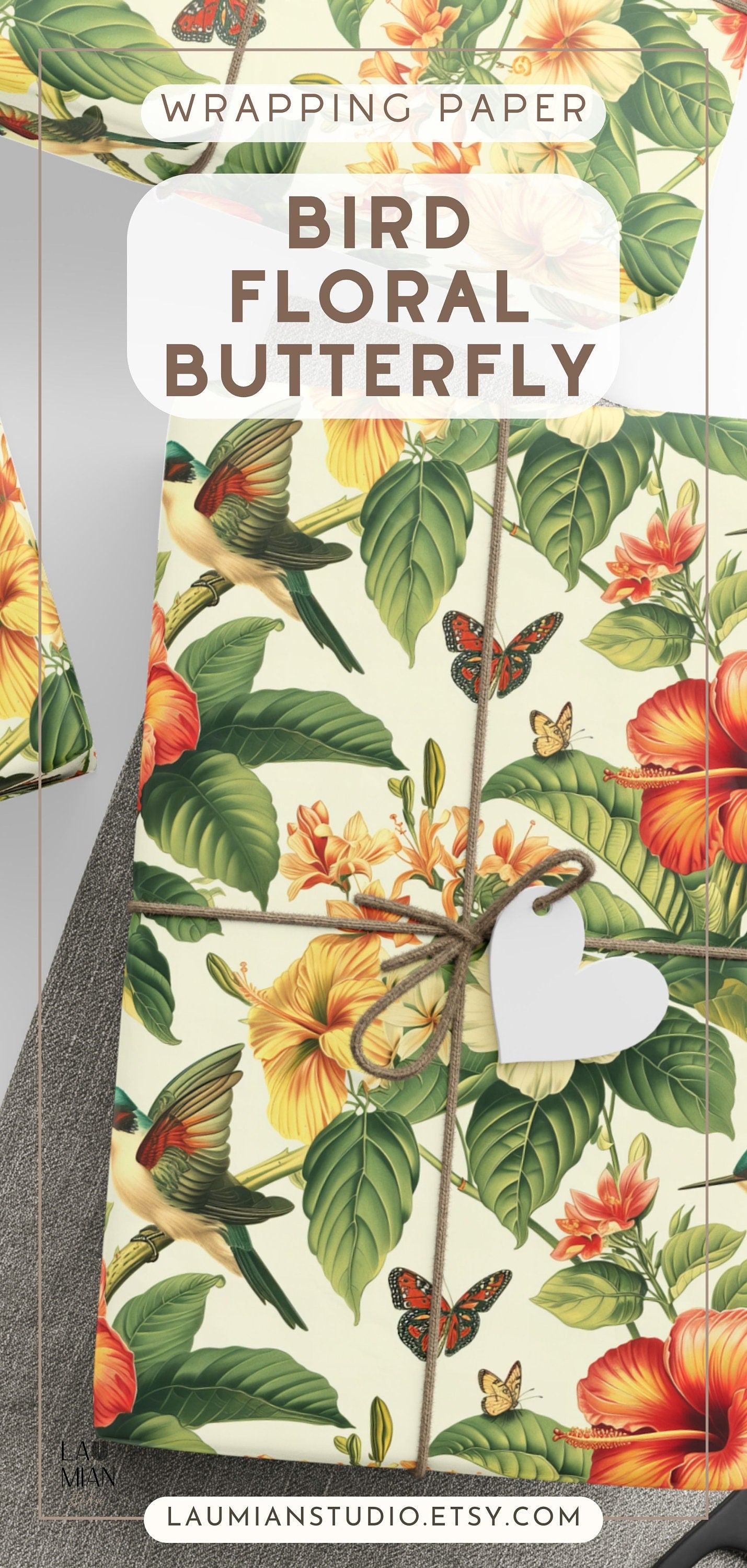 Vintage Floral Wrapping Paper Spring Butterfly Gift Wrap Bird Floral Wrapping Paper Roll Hawaii Flower Gift Wrap Tropical Wedding Wrapping - LAUMIANstudio