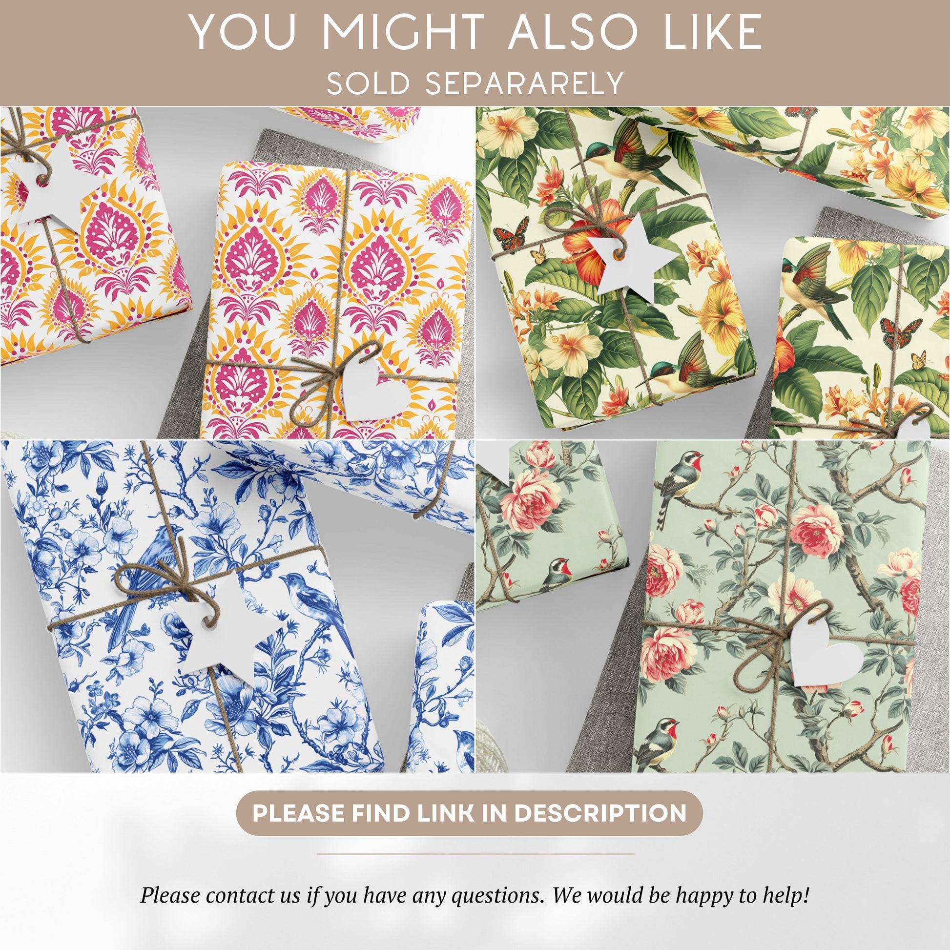 Floral Wrapping Paper Roll with Bird Gift Wrap: Sage Green, Flowers, Birthday, Wedding - LAUMIANstudio