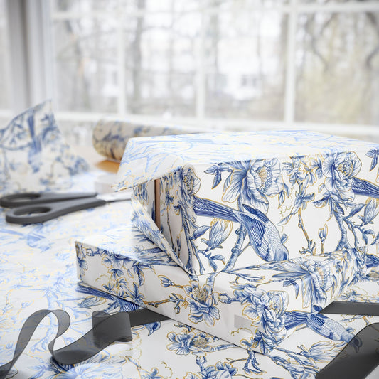 Elegant Chinoiserie Wrapping Paper Luxury Blue Gold Chinoiserie Gift Wrap Wedding Something Blue Present Wrap Paper Roll Luxury Wedding Wrap - LAUMIANstudio
