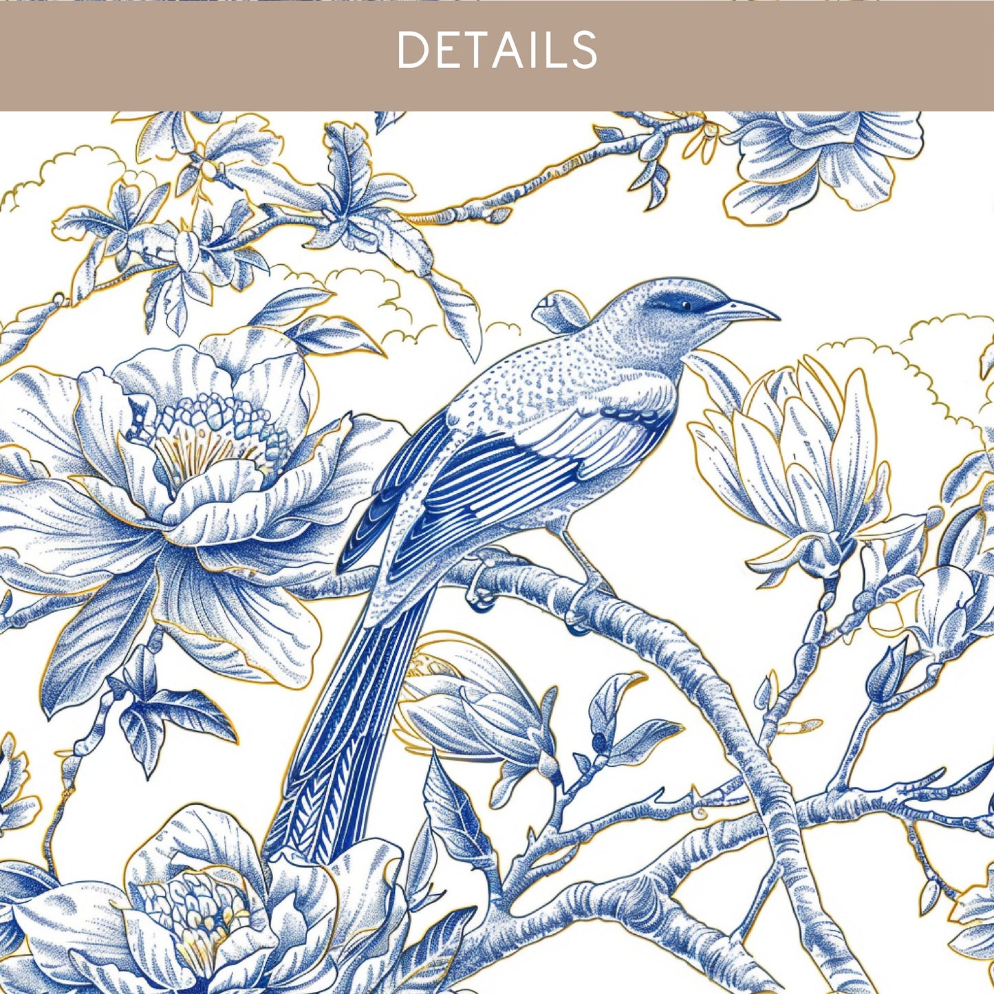 Elegant Chinoiserie Wrapping Paper Luxury Blue Gold Chinoiserie Gift Wrap Wedding Something Blue Present Wrap Paper Roll Luxury Wedding Wrap - LAUMIANstudio