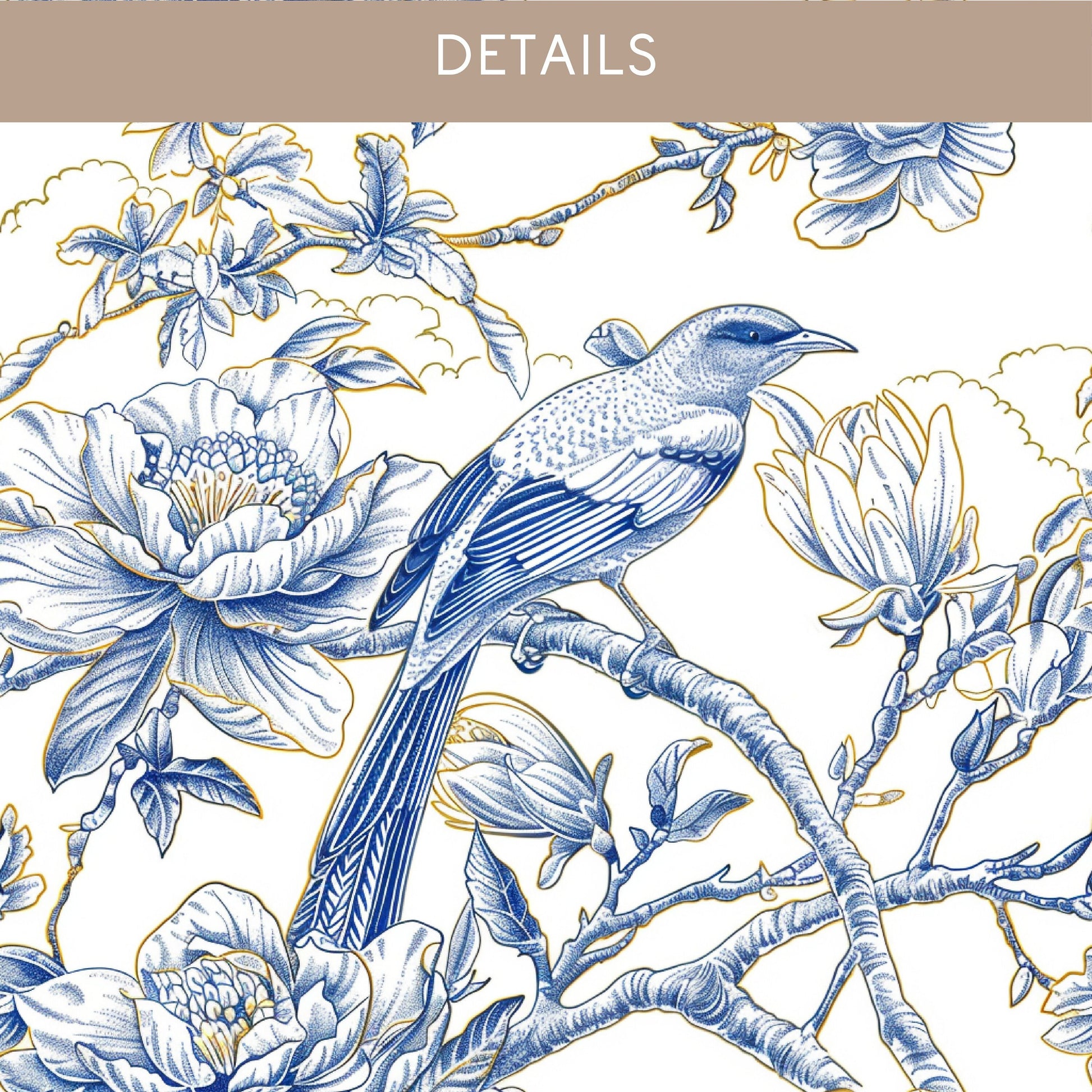 Elegant Chinoiserie Wrapping Paper Luxury Blue Gold Chinoiserie Gift Wrap Wedding Something Blue Present Wrap Paper Roll Luxury Wedding Wrap - LAUMIANstudio