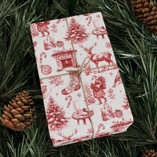 Elegant Christmas Toile Wrapping Paper Vintage Toile Gift Wrapping Paper Roll Luxury Christmas Gift Wrap Christmas Toile Present Wrap Blue - LAUMIANstudio