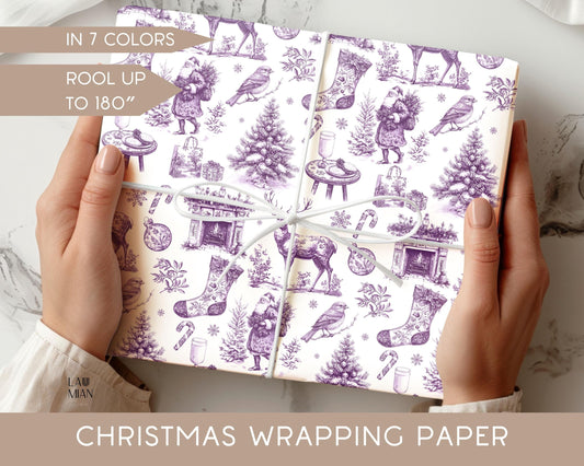 Purple Christmas Toile Wrapping Paper Purple Wrapping Paper Deer Christmas Gift Wrap Luxury Lilac Holiday Wrap Purple Christmas Tree Wrap - LAUMIANstudio
