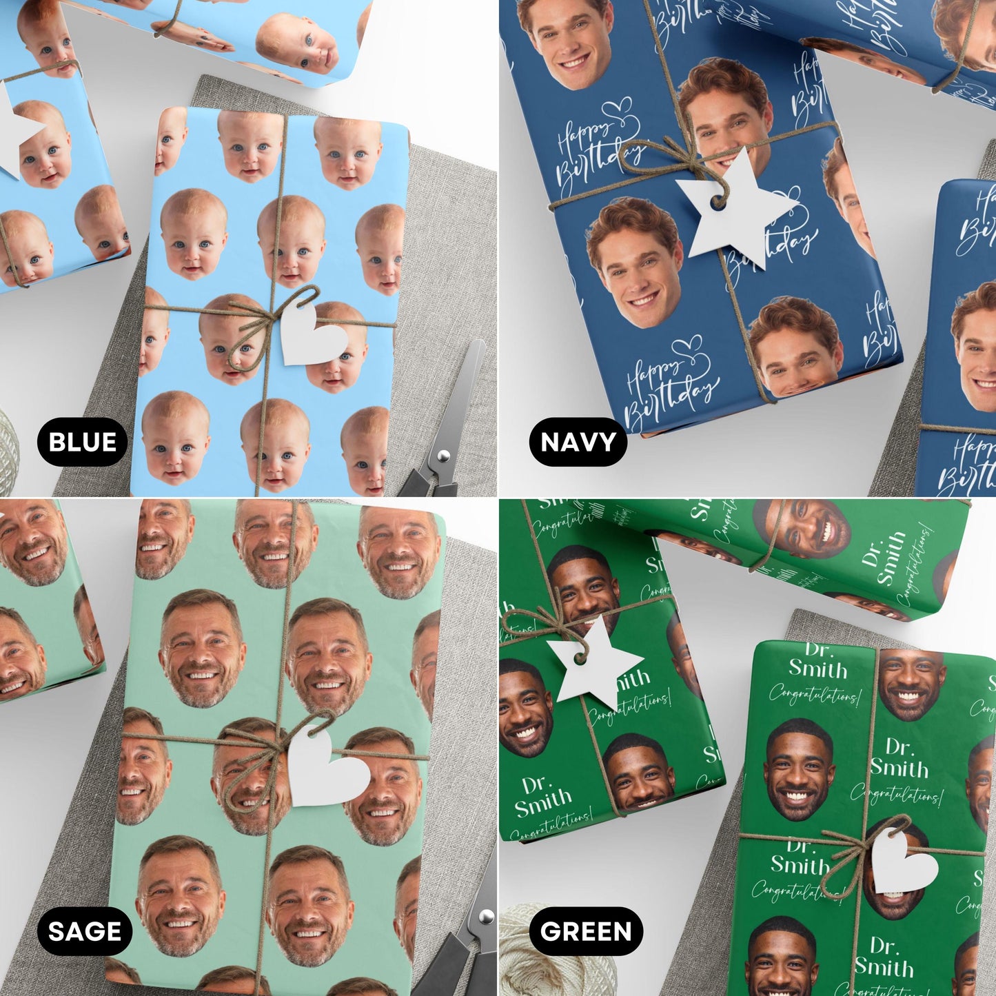 Custom Face Gift Wrapping Paper Girlfriend 30th Funny Birthday Wrapping Paper Roll Boyfriend Foil Ballon Number Gift Wrap Wife Hubby Friend - LAUMIANstudio