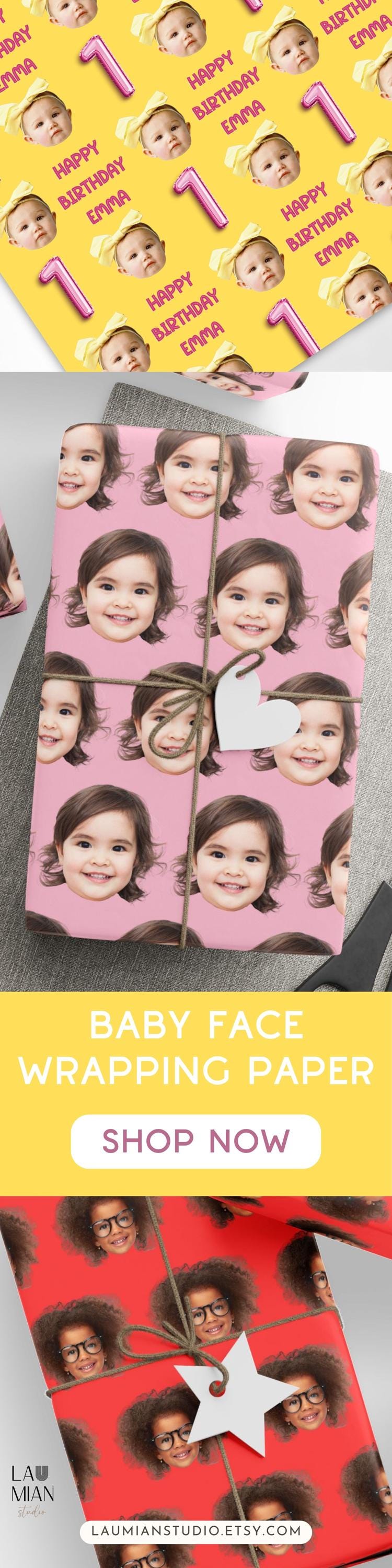 Baby Girl 2nd Birthday Wrapping Paper Custom Face Gift Wrap Mauve Photo Wrapping Paper Funny Photo Gift Wrap Birthday Girl Gift Wrap Idea - LAUMIANstudio