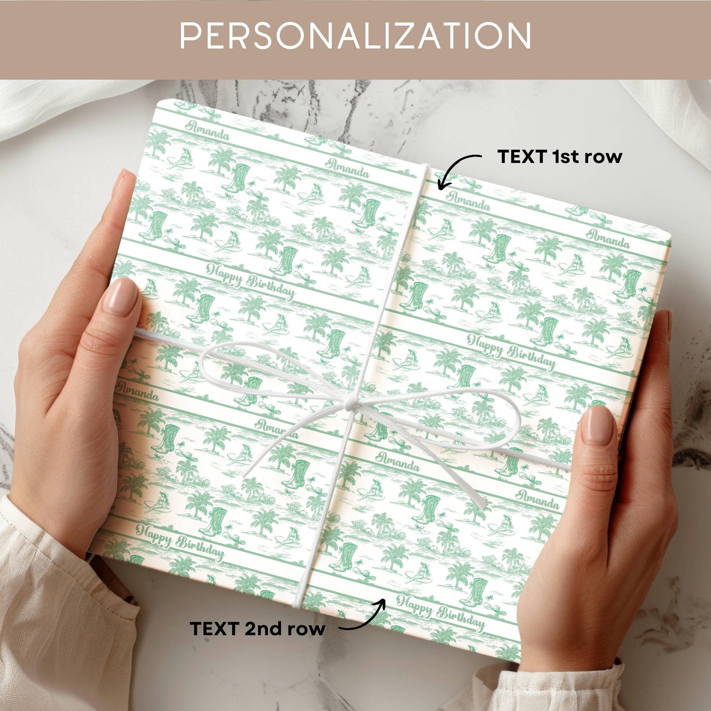 Coastal Cowgirl Toile Wrapping Paper Western Aesthetic Gift Wrap Coastal Bachelorette Party Gift Wrapping Roll Cowgirl Pink Gift Packaging - LAUMIANstudio