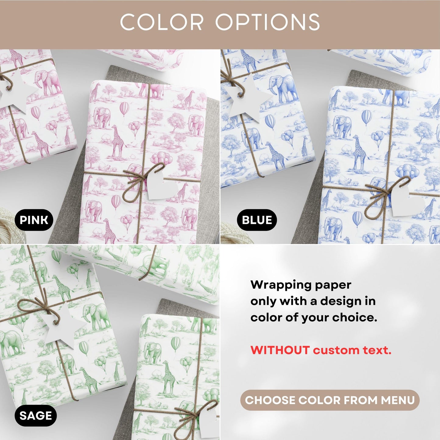 Gender Reveal Gift Wrapping Paper Neutral Baby Shower Gift Wrap Toile Sage Wrapping Paper Nature Animal Gift Wrap Safari Birthday Party - LAUMIANstudio