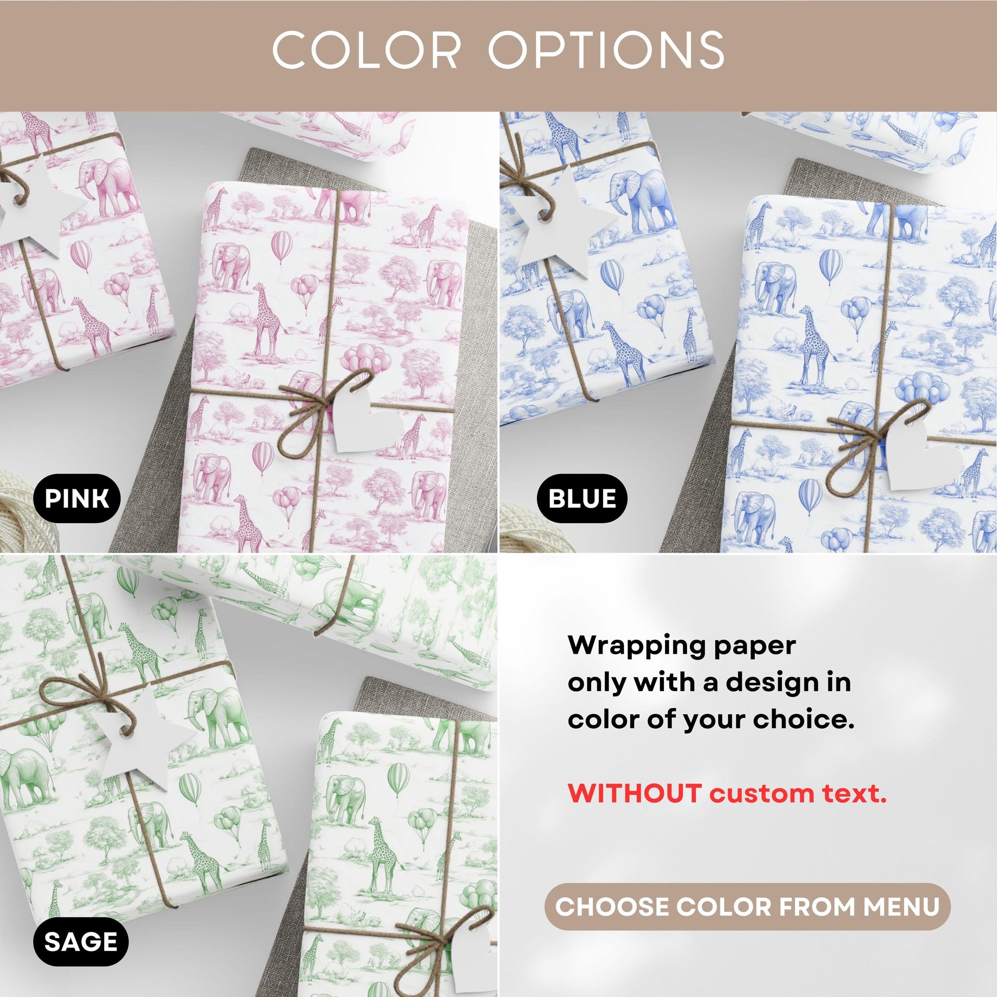 Baby Shower Gift Wrapping Paper Toile de Jouy Safari Gift Wrap Blue Toile Wrapping Paper Animal Safari Gift Wrap Baby Boy Gift Packaging - LAUMIANstudio