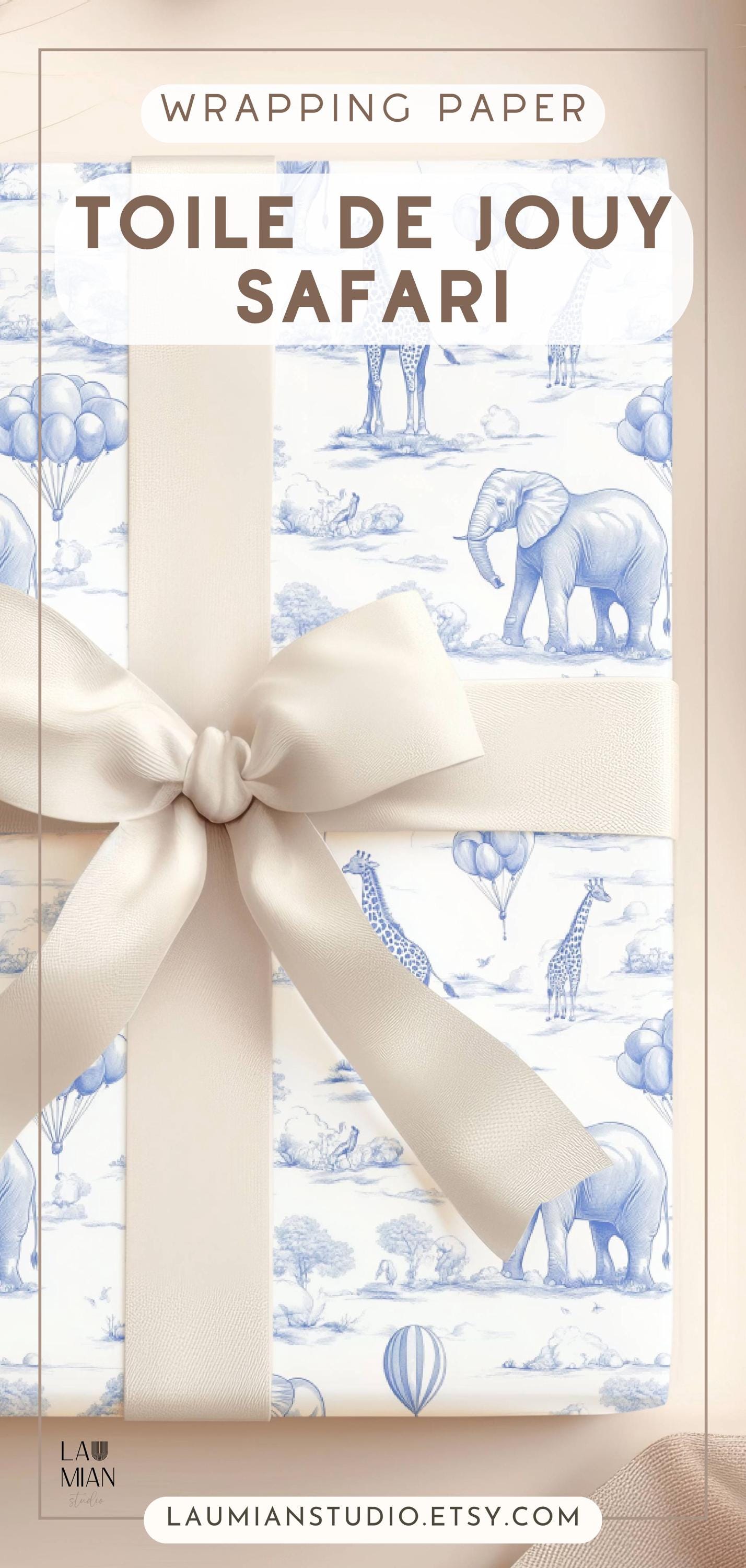 Baby Shower Gift Wrapping Paper Toile de Jouy Safari Gift Wrap Blue Toile Wrapping Paper Animal Safari Gift Wrap Baby Boy Gift Packaging - LAUMIANstudio
