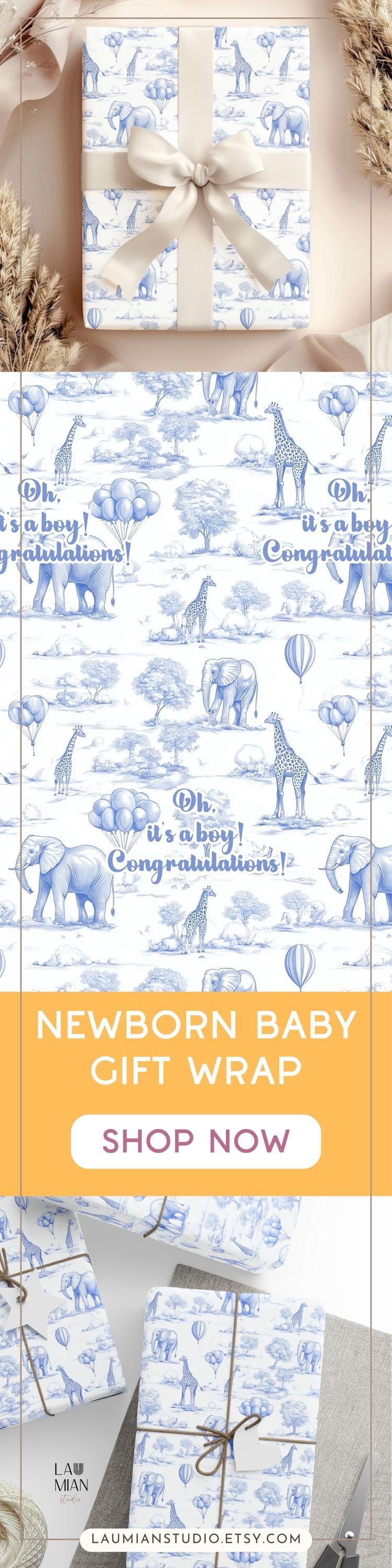 Baby Shower Gift Wrapping Paper Toile de Jouy Safari Gift Wrap Blue Toile Wrapping Paper Animal Safari Gift Wrap Baby Boy Gift Packaging - LAUMIANstudio