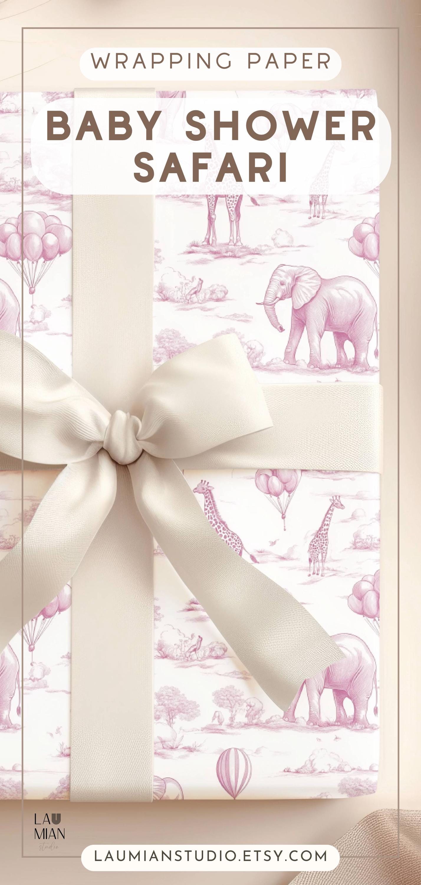Pink Baby Girl Wrapping Paper 1st Birthday Pink Gift Wrap Ballon Toile Wrapping Paper Baptism Gift Wrap Newborn Girl Pink Safari Packaging - LAUMIANstudio