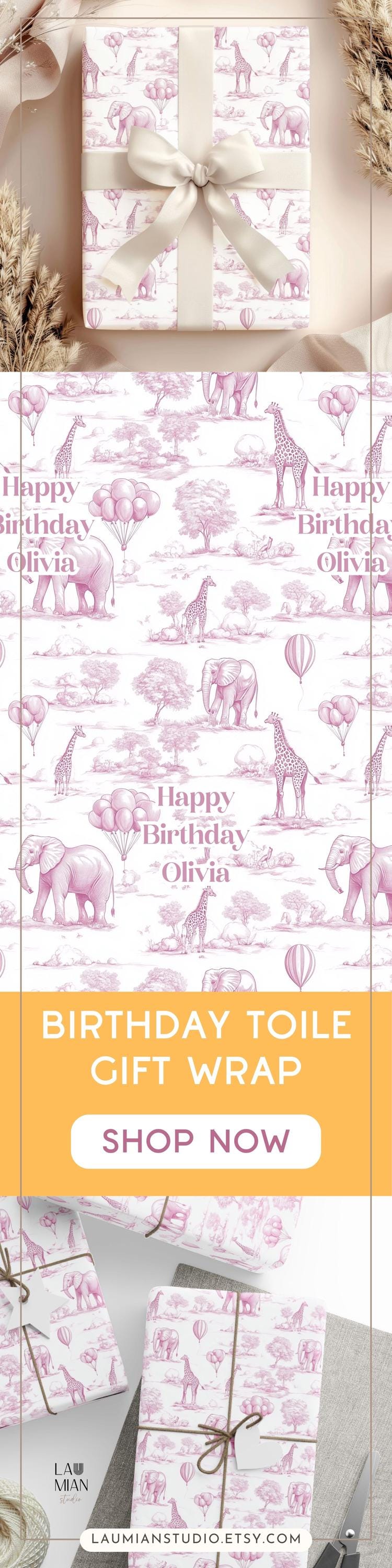 Pink Baby Girl Wrapping Paper 1st Birthday Pink Gift Wrap Ballon Toile Wrapping Paper Baptism Gift Wrap Newborn Girl Pink Safari Packaging - LAUMIANstudio