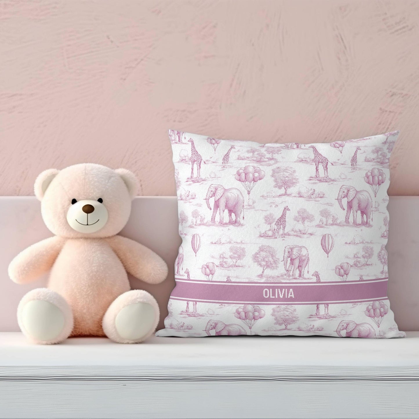 Toile Art Pillow Cover Nursery Safari Pillow Custom Baby Shower Gift Luxury Cushion Cover Elephant Chinoiserie Pillow Kid Toile de Jouy Case - LAUMIANstudio