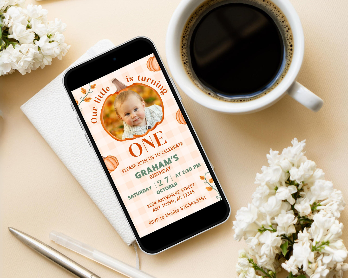 Editable Pumpkin Birthday Invitation Mobile Pumpkin Evite Fall Harvest Pumpkin Invite Video Pumpkin Birthday Invite Pumpkin Template Canva - LAUMIANstudio