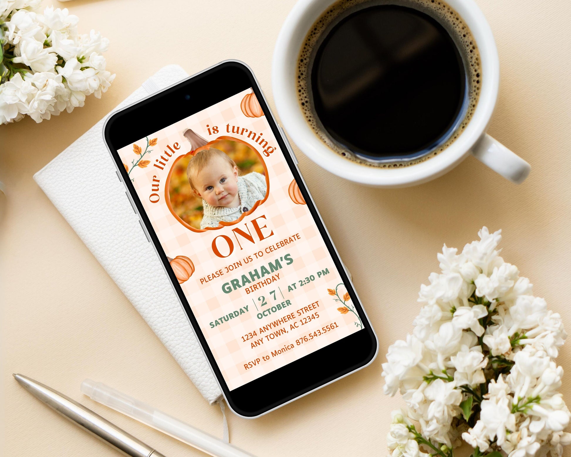 Editable Pumpkin Birthday Invitation Mobile Pumpkin Evite Fall Harvest Pumpkin Invite Video Pumpkin Birthday Invite Pumpkin Template Canva - LAUMIANstudio