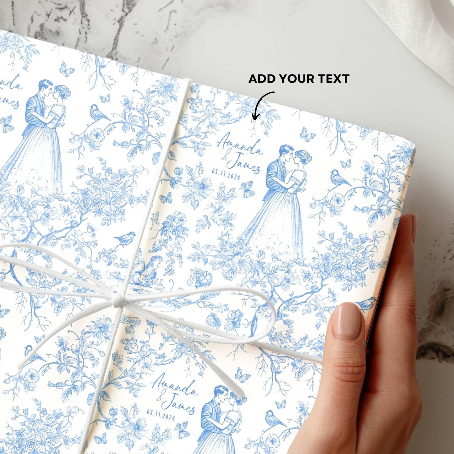 Blue Toile Wedding Gift Wrapping Paper Floral Wedding Gift Wrap Personalized Chinoiserie Wedding Gift Wrap French Blue Before I Do Gift Wrap - LAUMIANstudio