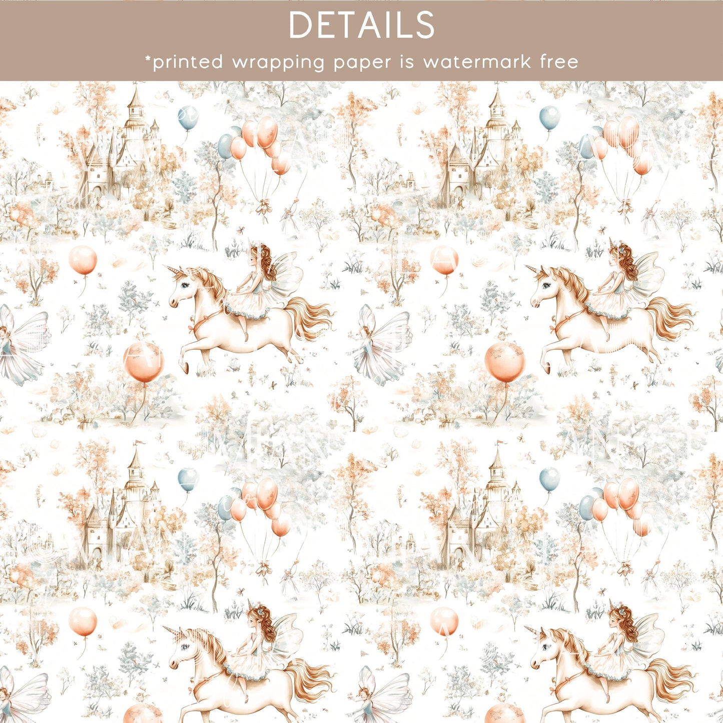 Custom Neutral Unicorn Wrapping paper Beige Gift Wrap Neutral Gift Wrap 3rd Birthday Wrapping Paper Roll with Name Birthday Party Wrap Fairy - LAUMIANstudio