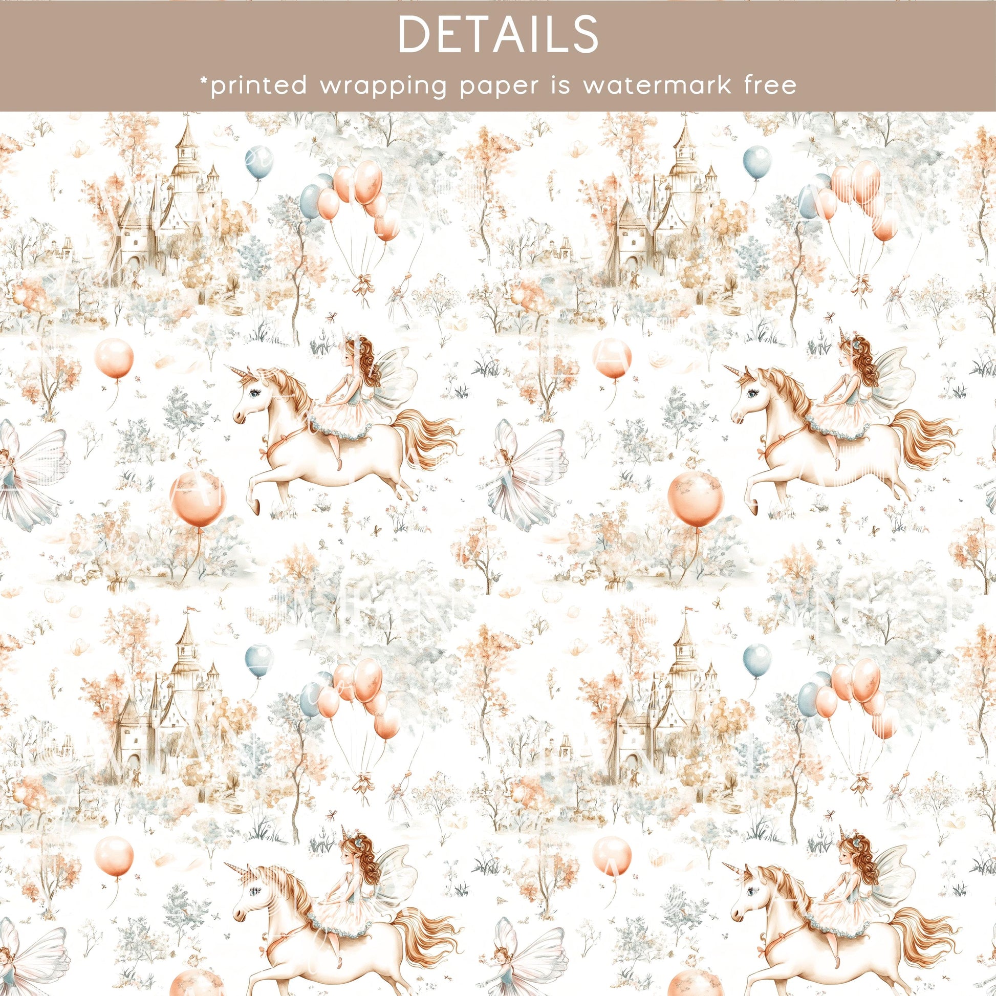 Custom Neutral Unicorn Wrapping paper Beige Gift Wrap Neutral Gift Wrap 3rd Birthday Wrapping Paper Roll with Name Birthday Party Wrap Fairy - LAUMIANstudio