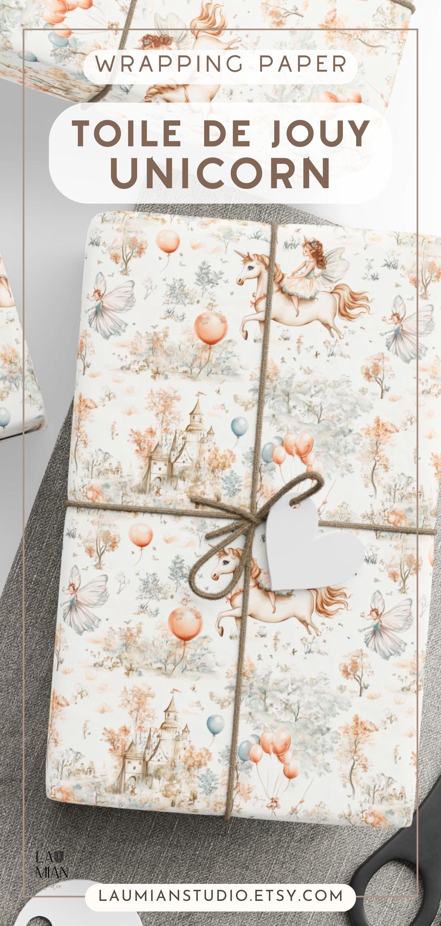 Custom Neutral Unicorn Wrapping paper Beige Gift Wrap Neutral Gift Wrap 3rd Birthday Wrapping Paper Roll with Name Birthday Party Wrap Fairy - LAUMIANstudio