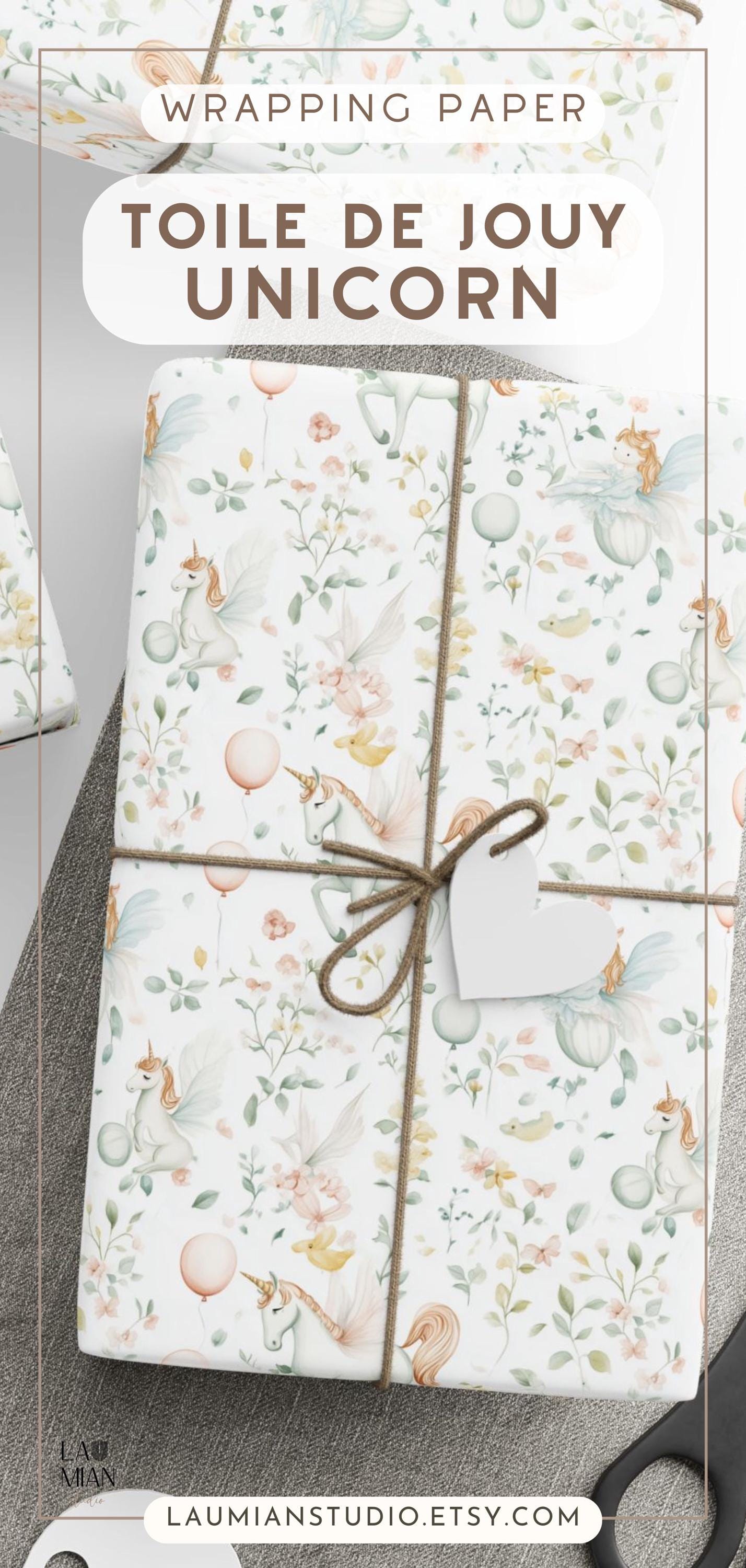 Girl Birthday Gift Wrap Unicorn Wrapping Paper Toile Unicorn Birthday Party Decor Toile de Jouy Present Wrap 6th Birthday Gift Wrap Unicorn - LAUMIANstudio