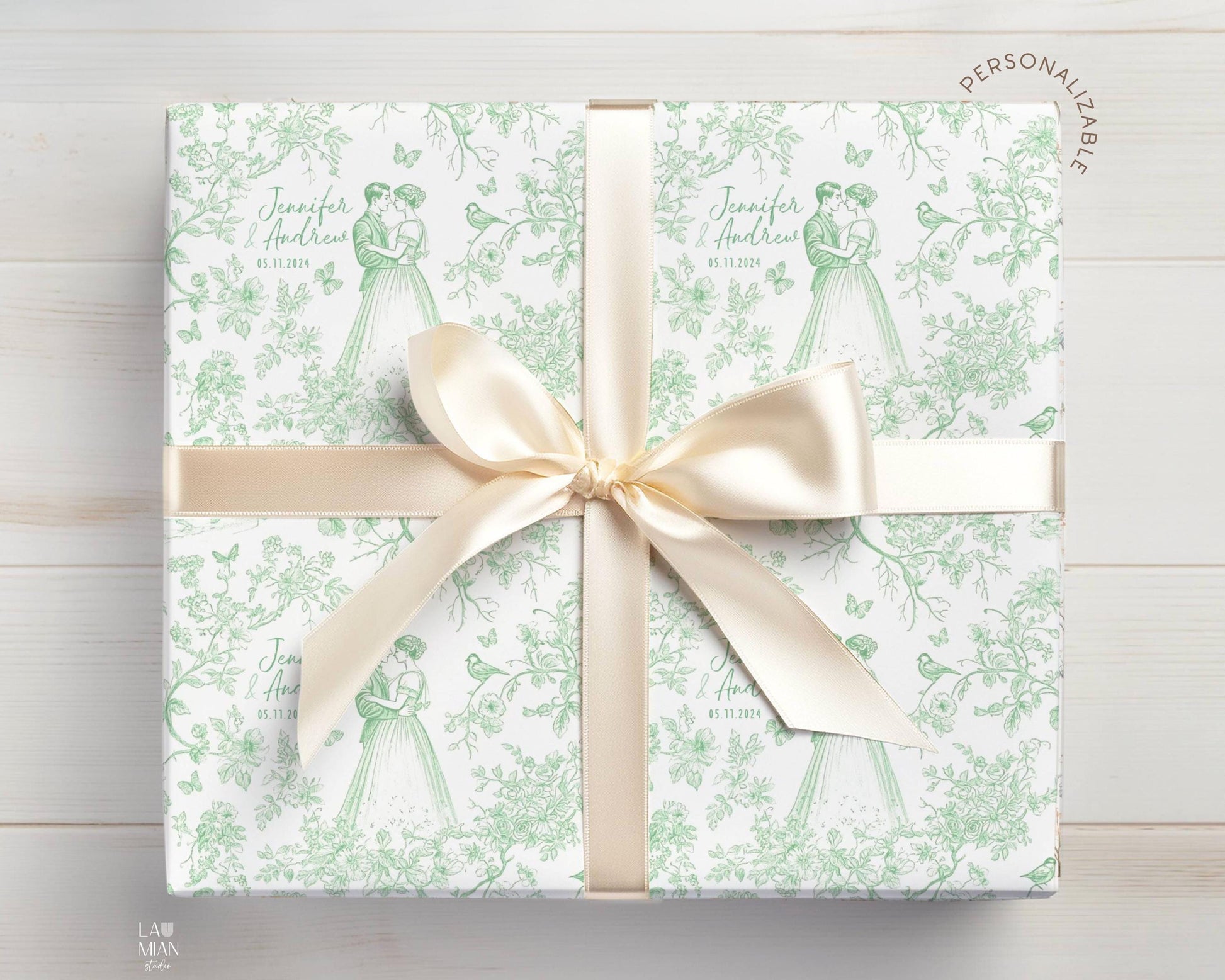 Autumn Toile Wedding Gift Wrapping Paper Minimalist Wedding Gift Wrap for Wedding Present Wrapping Paper Personalized Bride To Be Gift Wrap - LAUMIANstudio