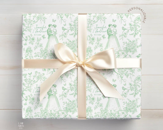 Autumn Toile Wedding Gift Wrapping Paper Minimalist Wedding Gift Wrap for Wedding Present Wrapping Paper Personalized Bride To Be Gift Wrap - LAUMIANstudio