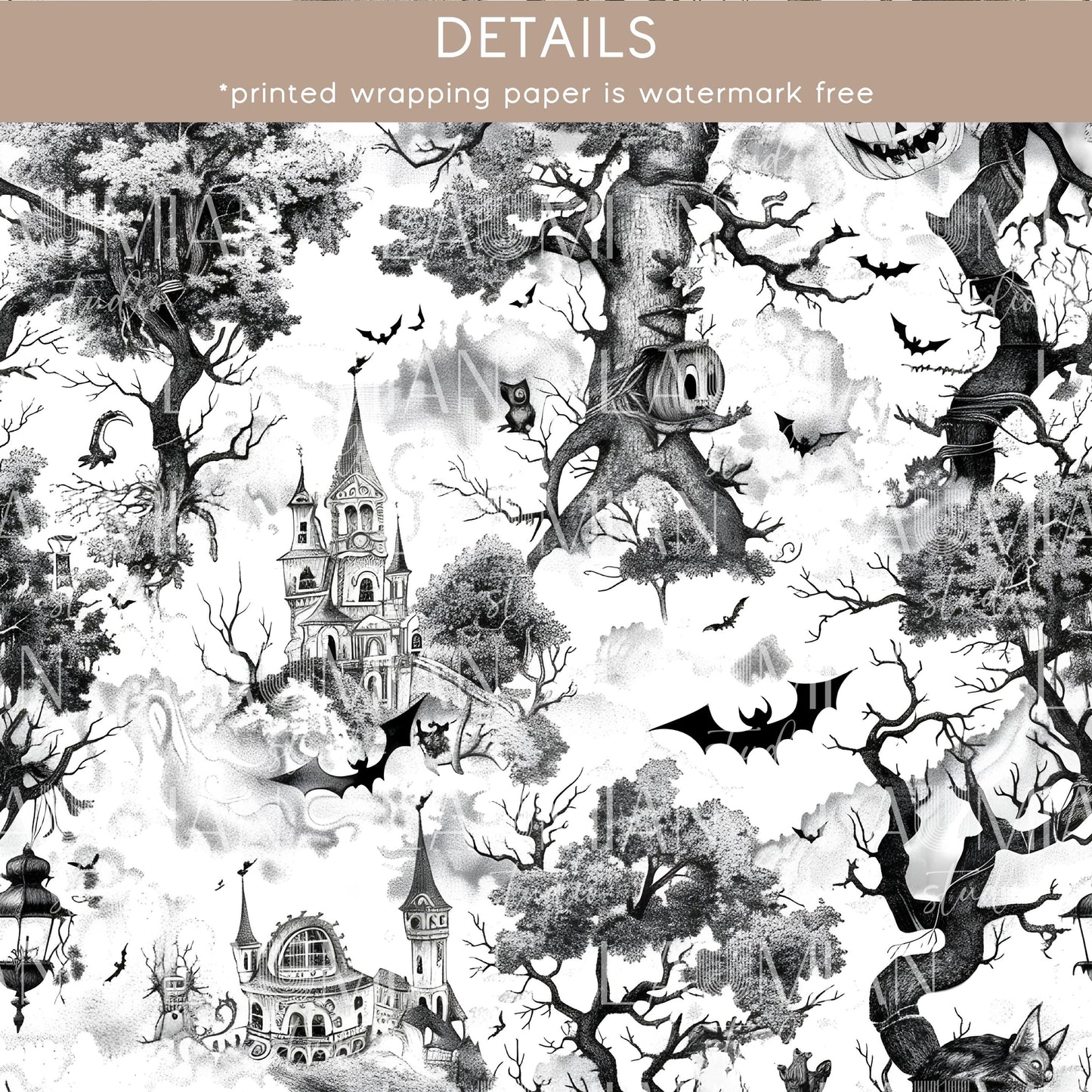 Custom Halloween Party Gift Wrap Toile Spooky Halloween Wrapping Paper Elegant Scary Wrapping Paper Roll Halloween Birthday Party Present - LAUMIANstudio