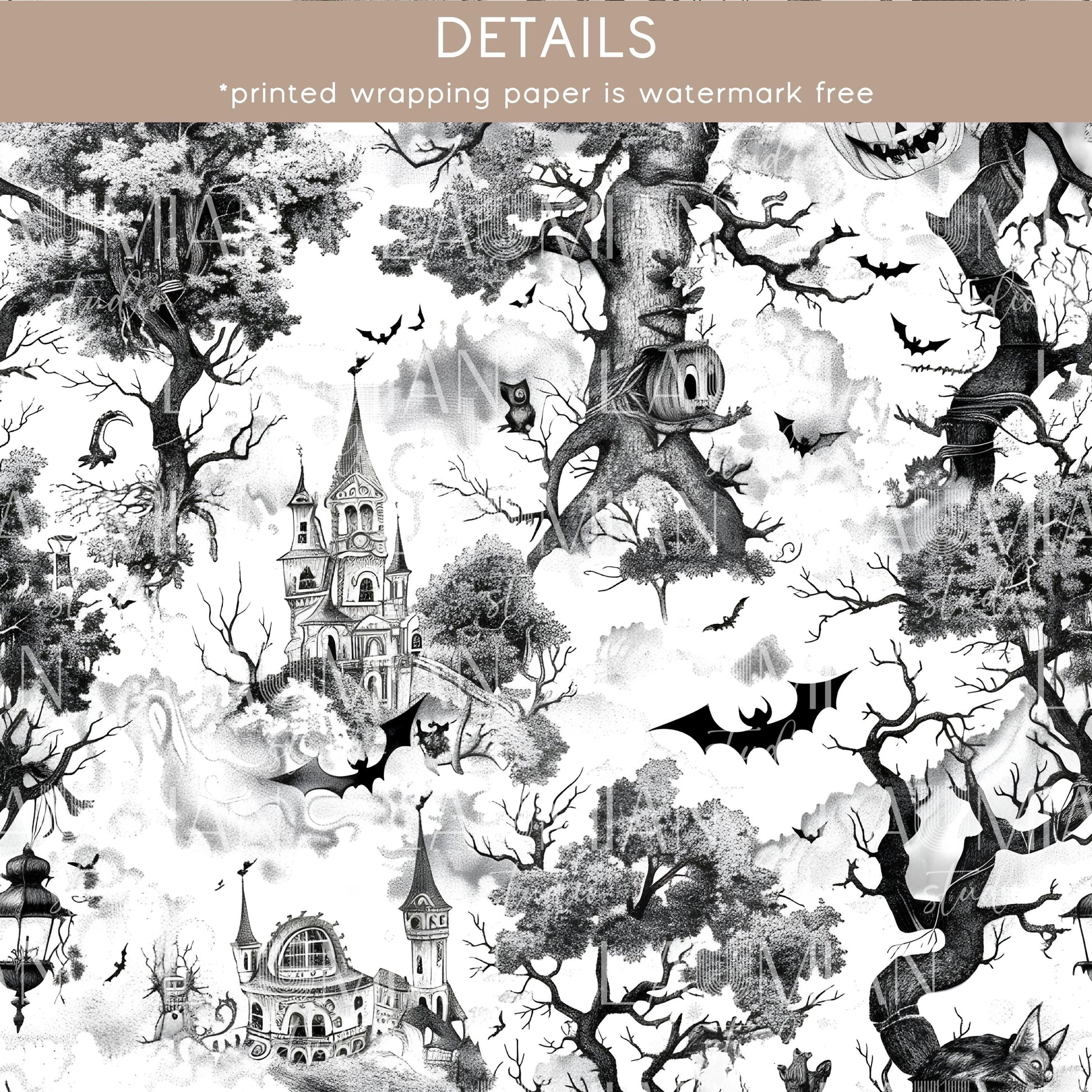 Custom Halloween Party Gift Wrap Toile Spooky Halloween Wrapping Paper Elegant Scary Wrapping Paper Roll Halloween Birthday Party Present - LAUMIANstudio