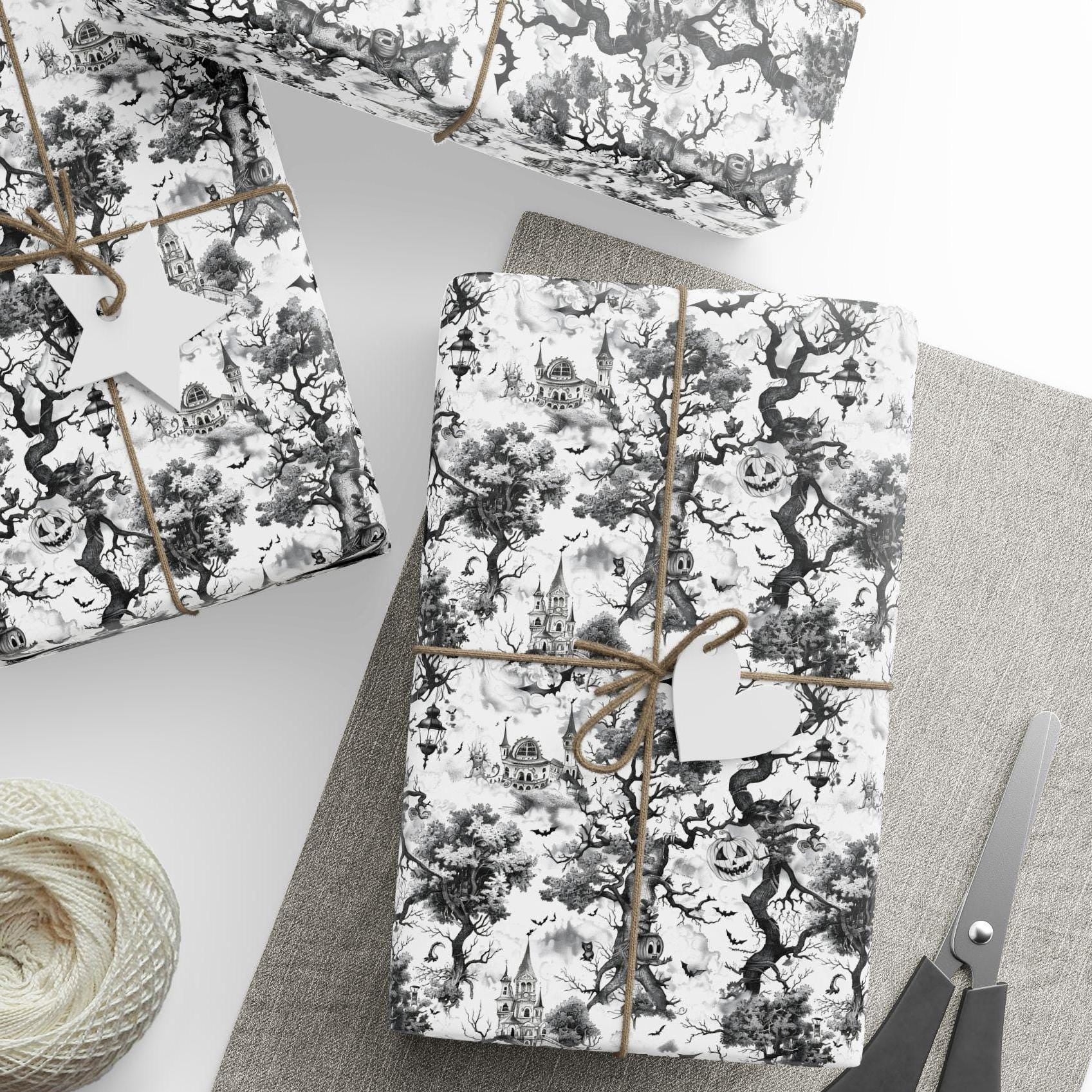 Custom Halloween Party Gift Wrap Toile Spooky Halloween Wrapping Paper Elegant Scary Wrapping Paper Roll Halloween Birthday Party Present - LAUMIANstudio