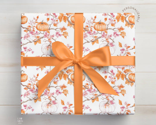 Pumpkin Wrapping paper Pink Halloween Gift Wrap Toile Fall Gift Wrap Custom Autumn Wrapping Paper Pumpkin Birthday Gift Wrap Autumn Wedding - LAUMIANstudio