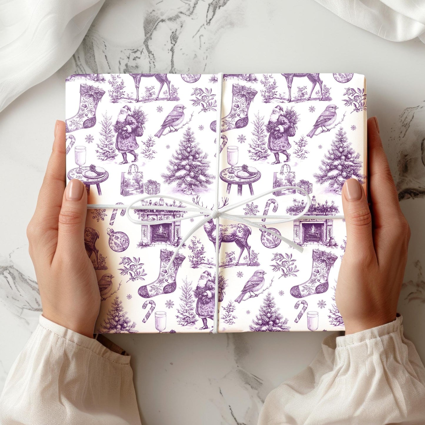 Red Christmas Toile Wrapping Paper Red Christmas Gift Wrap Classic Christmas French Toile Wrapping Paper Vintage Holiday Wrapping Paper - LAUMIANstudio