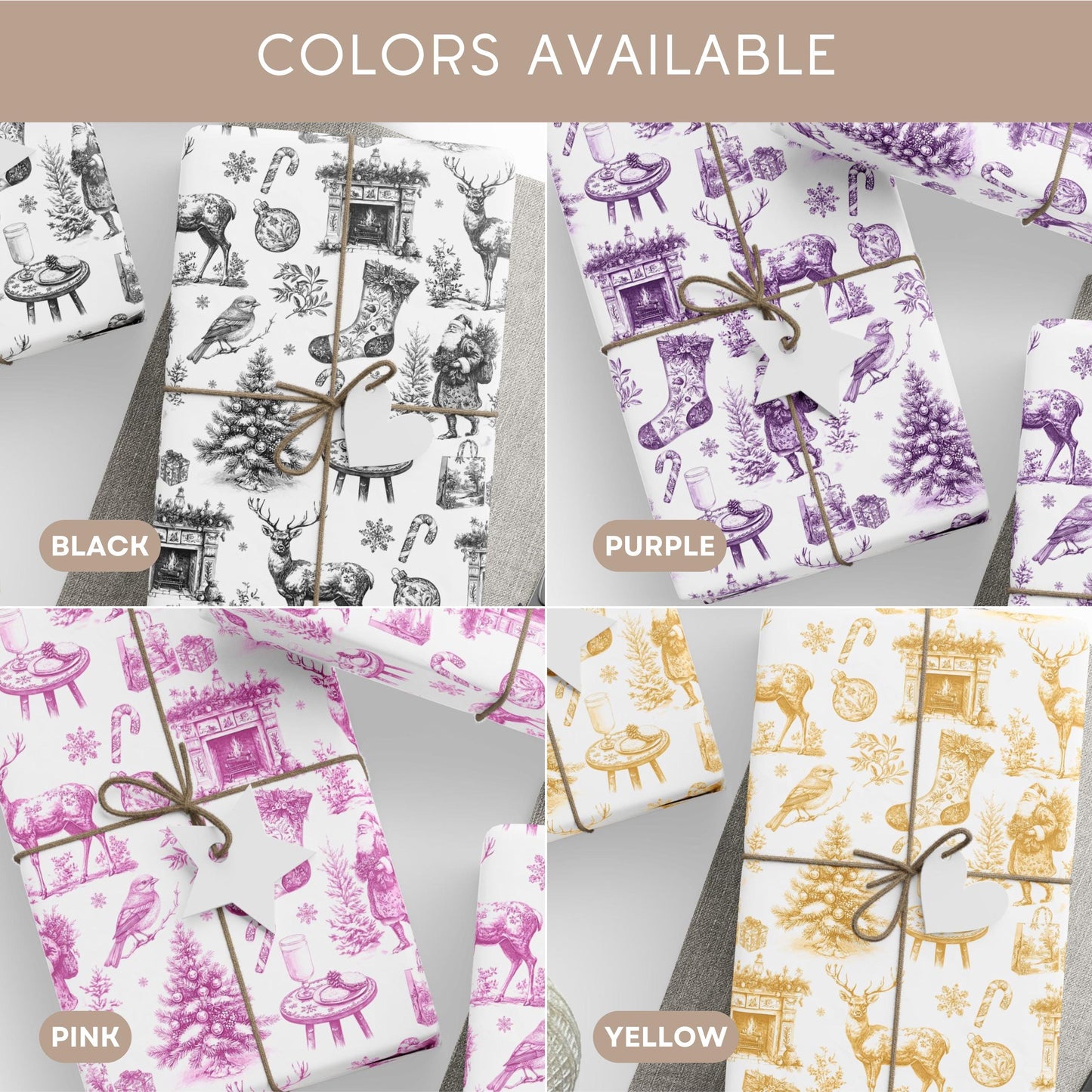 Purple Christmas Toile Wrapping Paper Purple Wrapping Paper Deer Christmas Gift Wrap Luxury Lilac Holiday Wrap Purple Christmas Tree Wrap - LAUMIANstudio