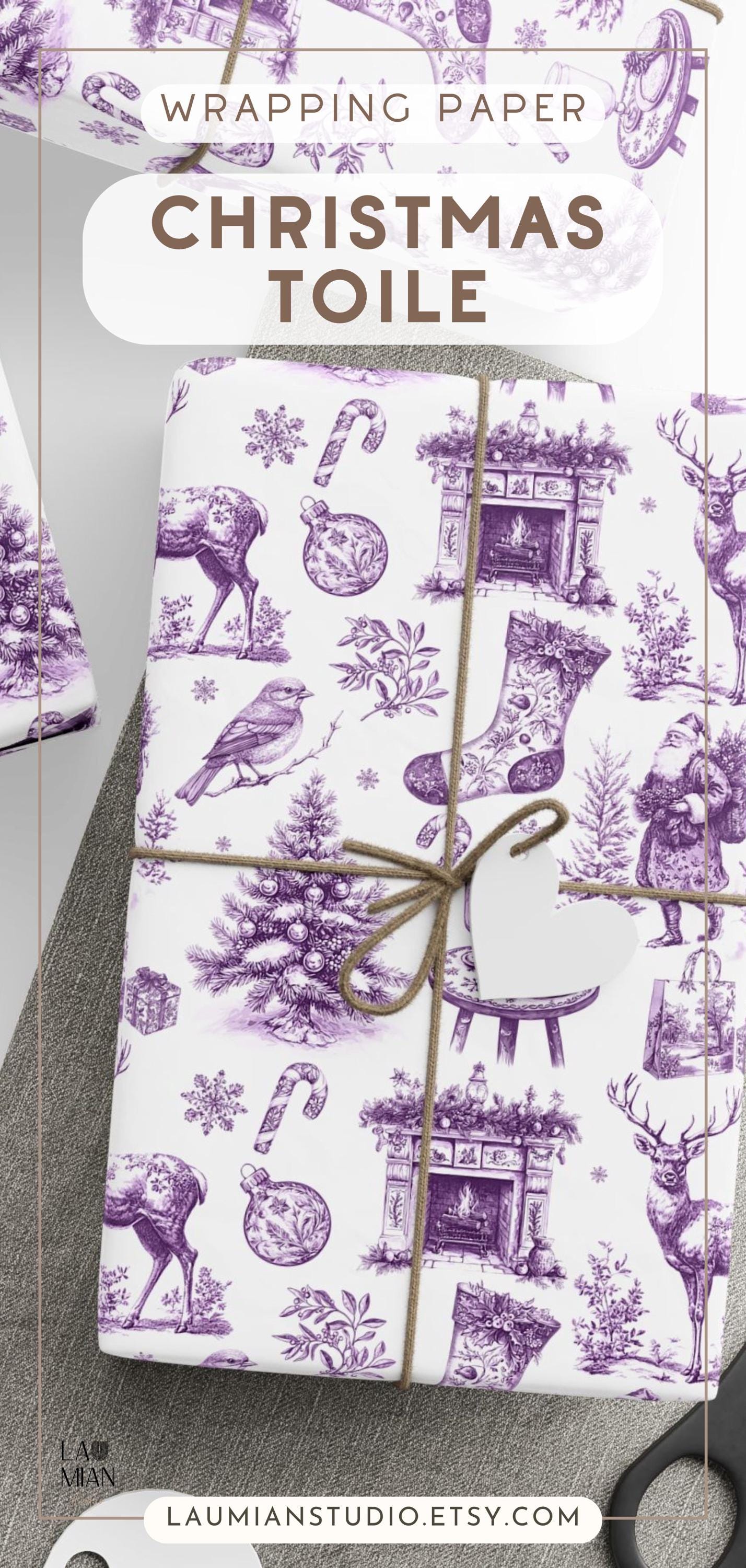 Purple Christmas Toile Wrapping Paper Purple Wrapping Paper Deer Christmas Gift Wrap Luxury Lilac Holiday Wrap Purple Christmas Tree Wrap - LAUMIANstudio