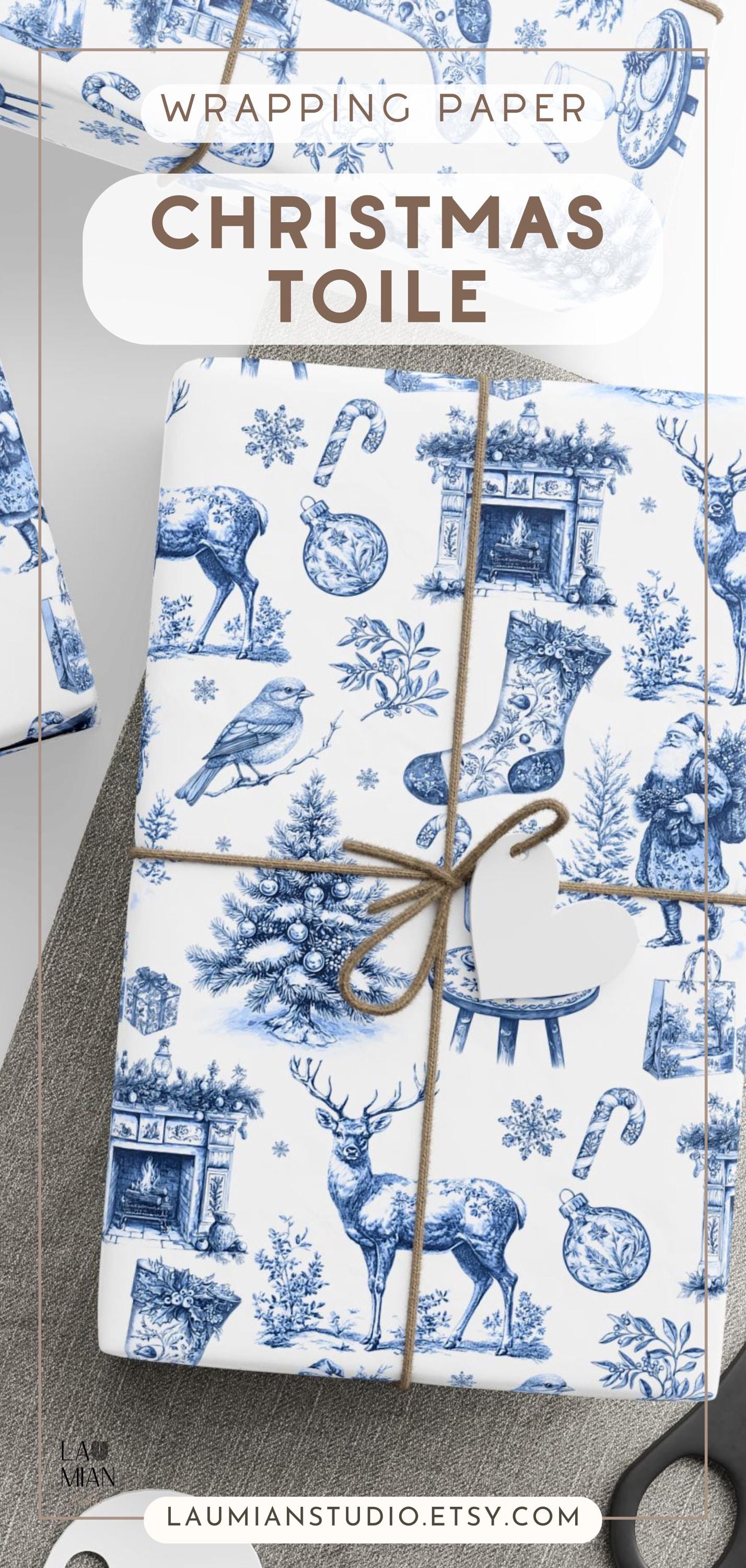 Vintage Blue Christmas Wrapping Paper Old Fashioned Gift Wrap Grandma Christmas Gift Wrap Traditional Print Gift Paper Vintage Toile Blue - LAUMIANstudio