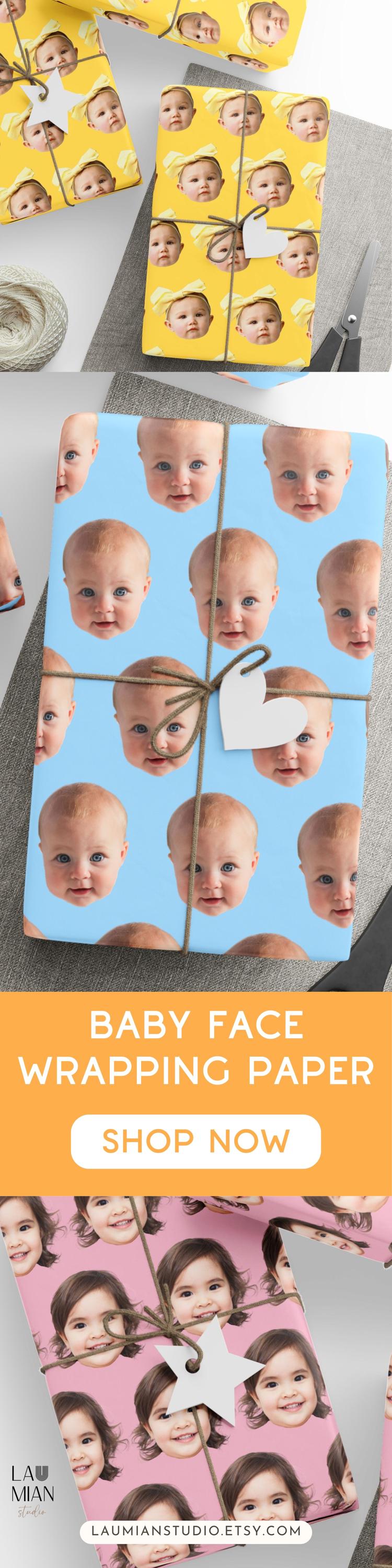 Personalised Face Wrapping Paper Custom Baby Face Gift Wrap Funny Head Print Wrapping Paper Roll Custom Birthday Gift Idea for Son Daughter - LAUMIANstudio