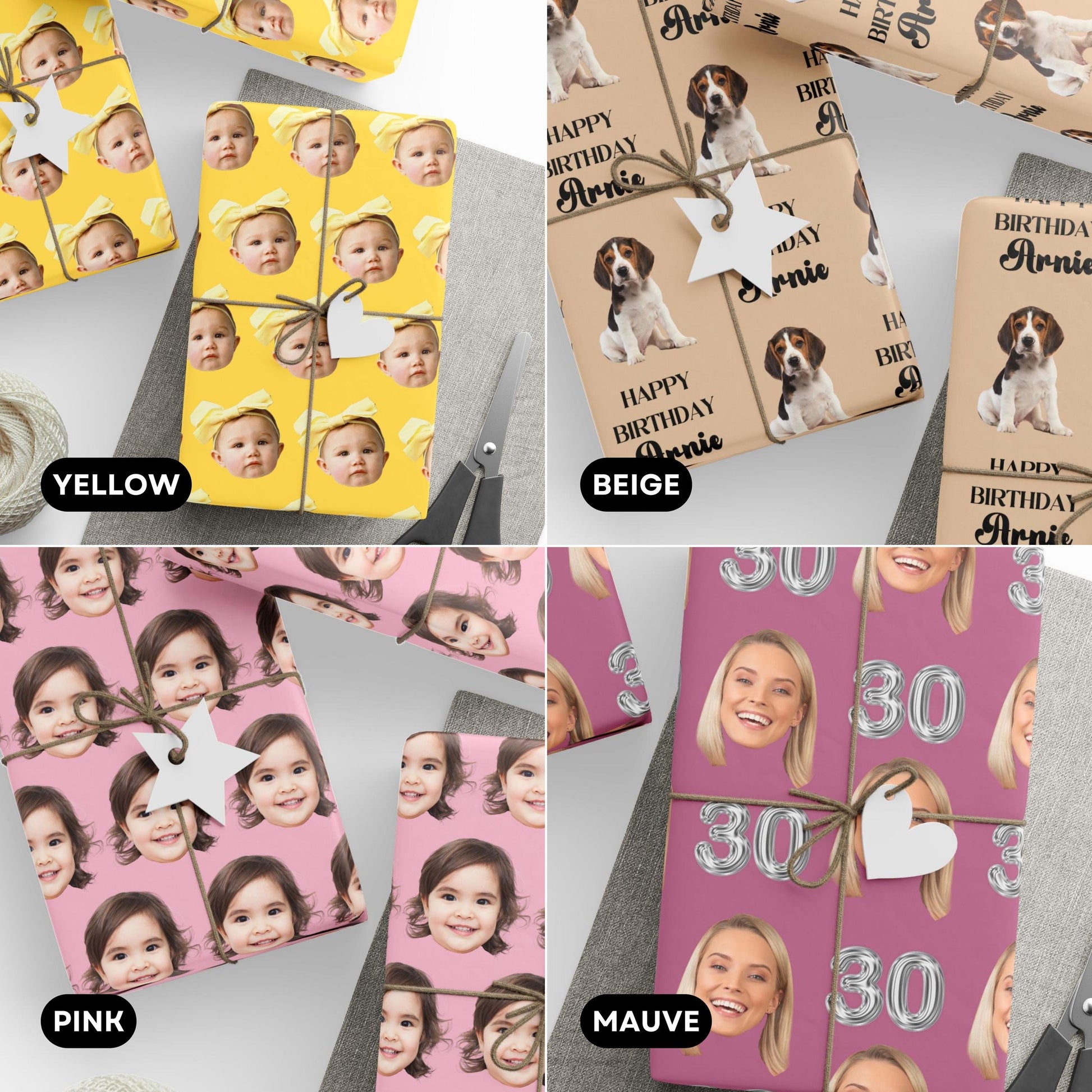 Baby Girl 2nd Birthday Wrapping Paper Custom Face Gift Wrap Mauve Photo Wrapping Paper Funny Photo Gift Wrap Birthday Girl Gift Wrap Idea - LAUMIANstudio