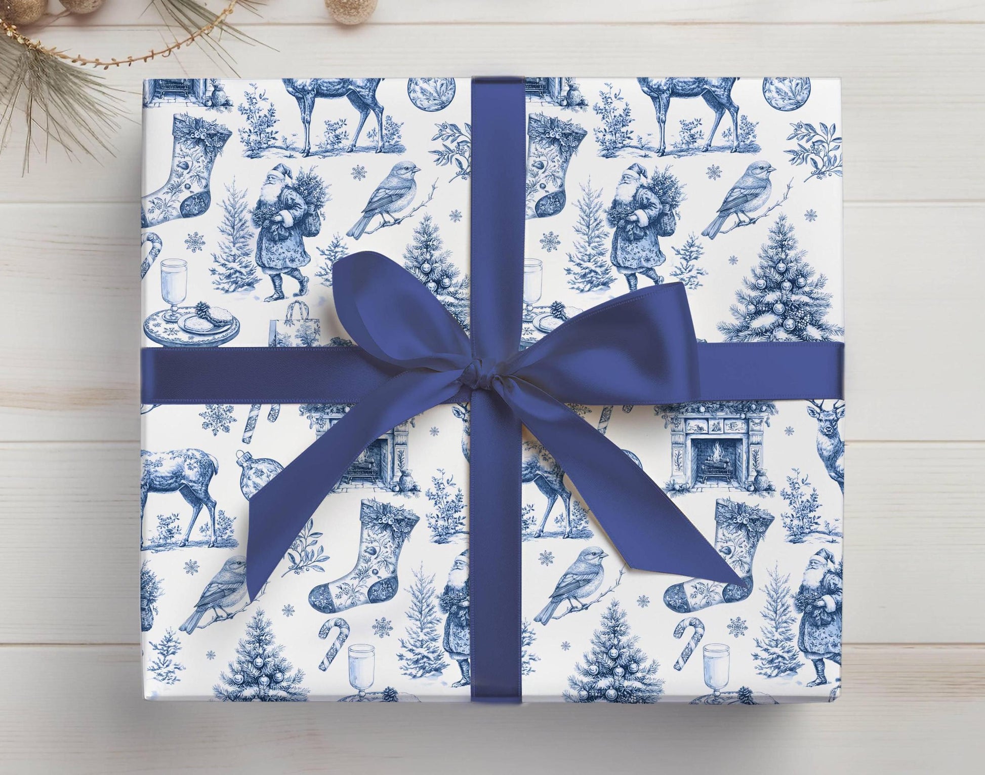Vintage Blue Christmas Wrapping Paper Old Fashioned Gift Wrap Grandma Christmas Gift Wrap Traditional Print Gift Paper Vintage Toile Blue - LAUMIANstudio